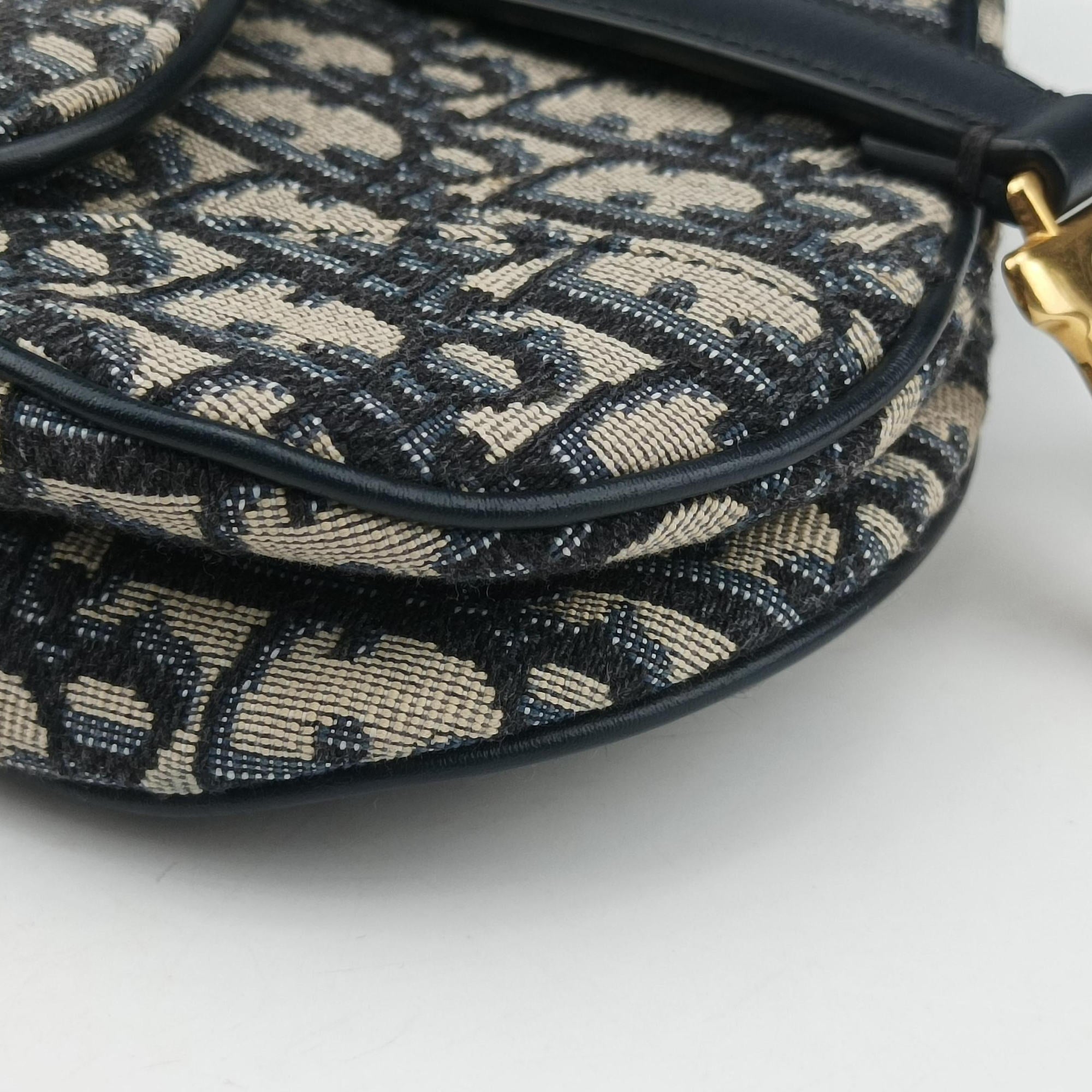 Pre-owned Christian Dior Saddle Navy×grey Jacquard × Leather  handbag | stylenewstar