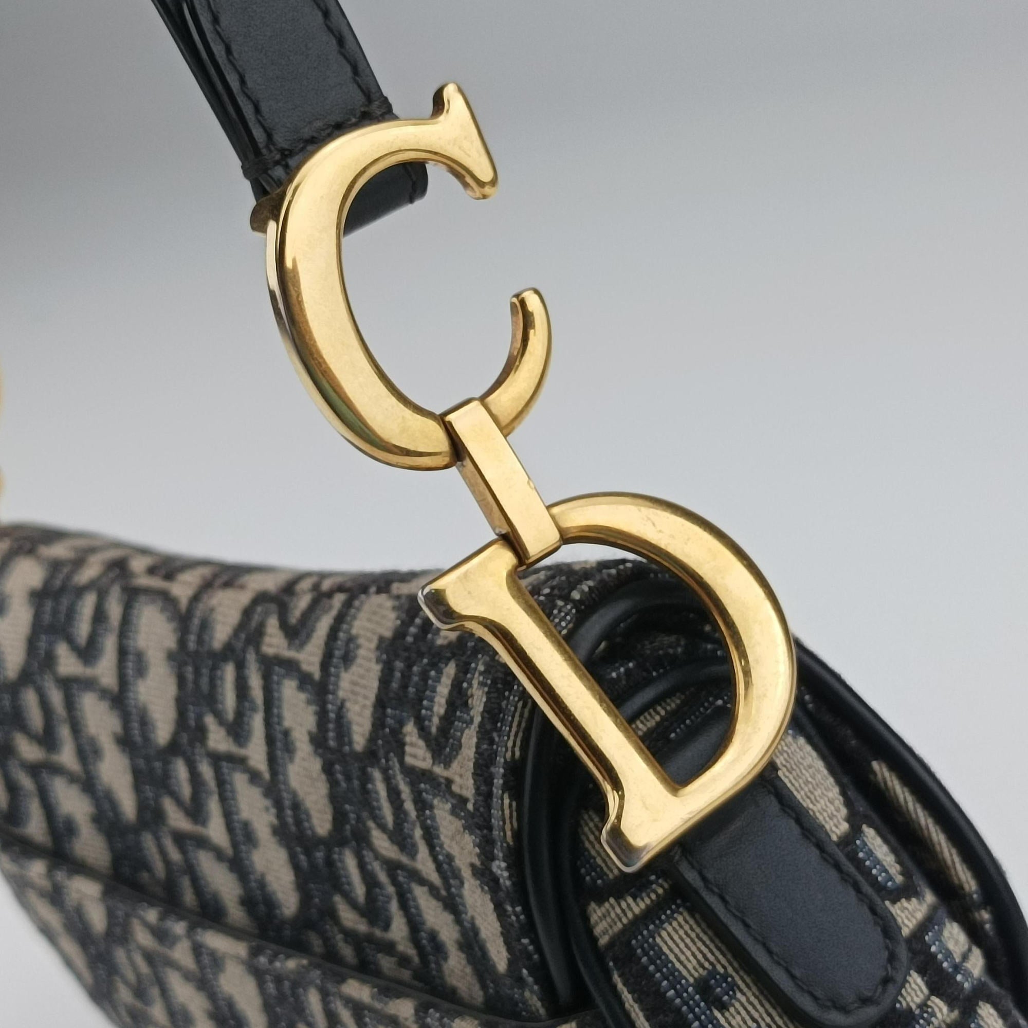 Pre-owned Christian Dior Saddle Navy×grey Jacquard × Leather  handbag | stylenewstar