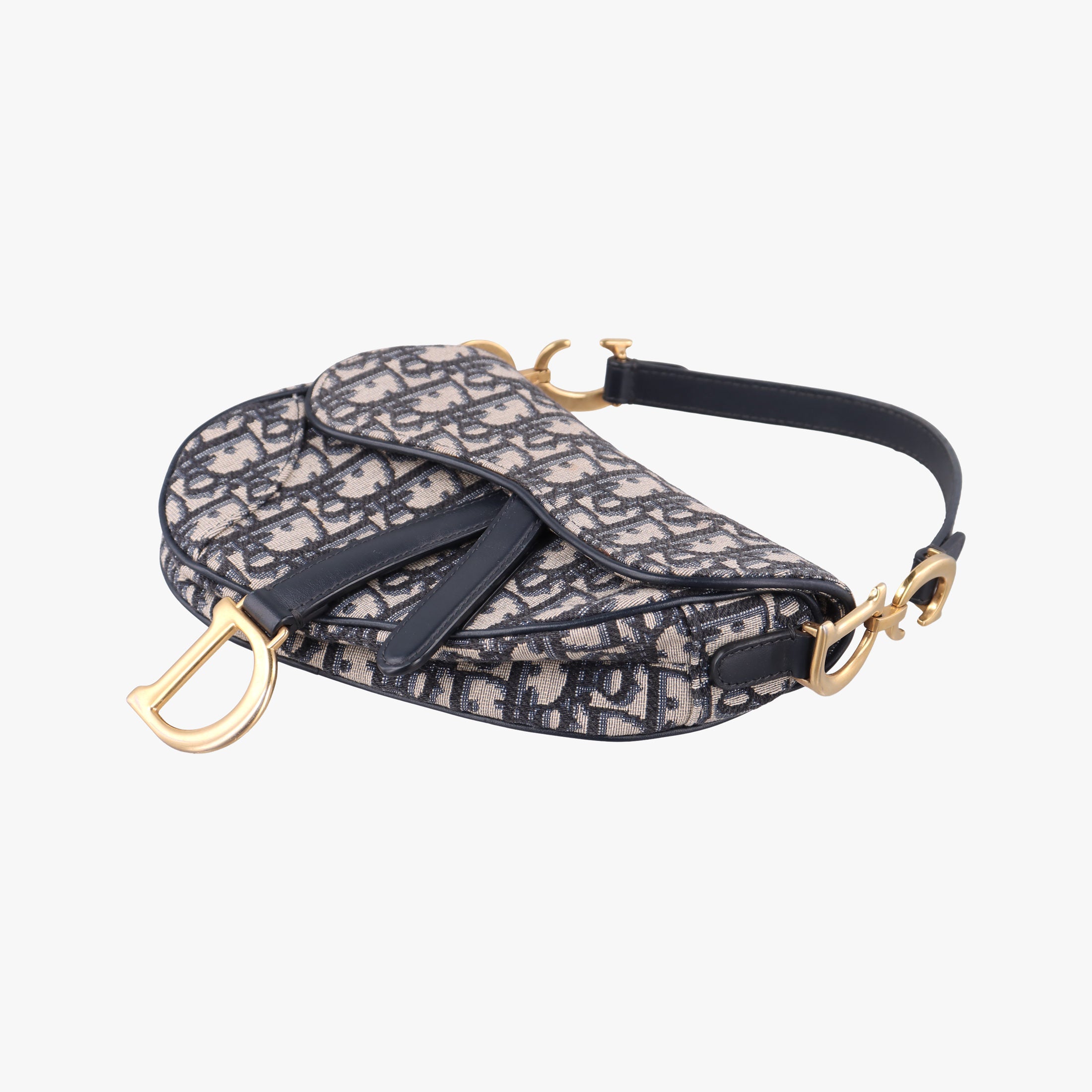 Pre-owned Christian Dior Saddle Navy×grey Jacquard × Leather  handbag | stylenewstar