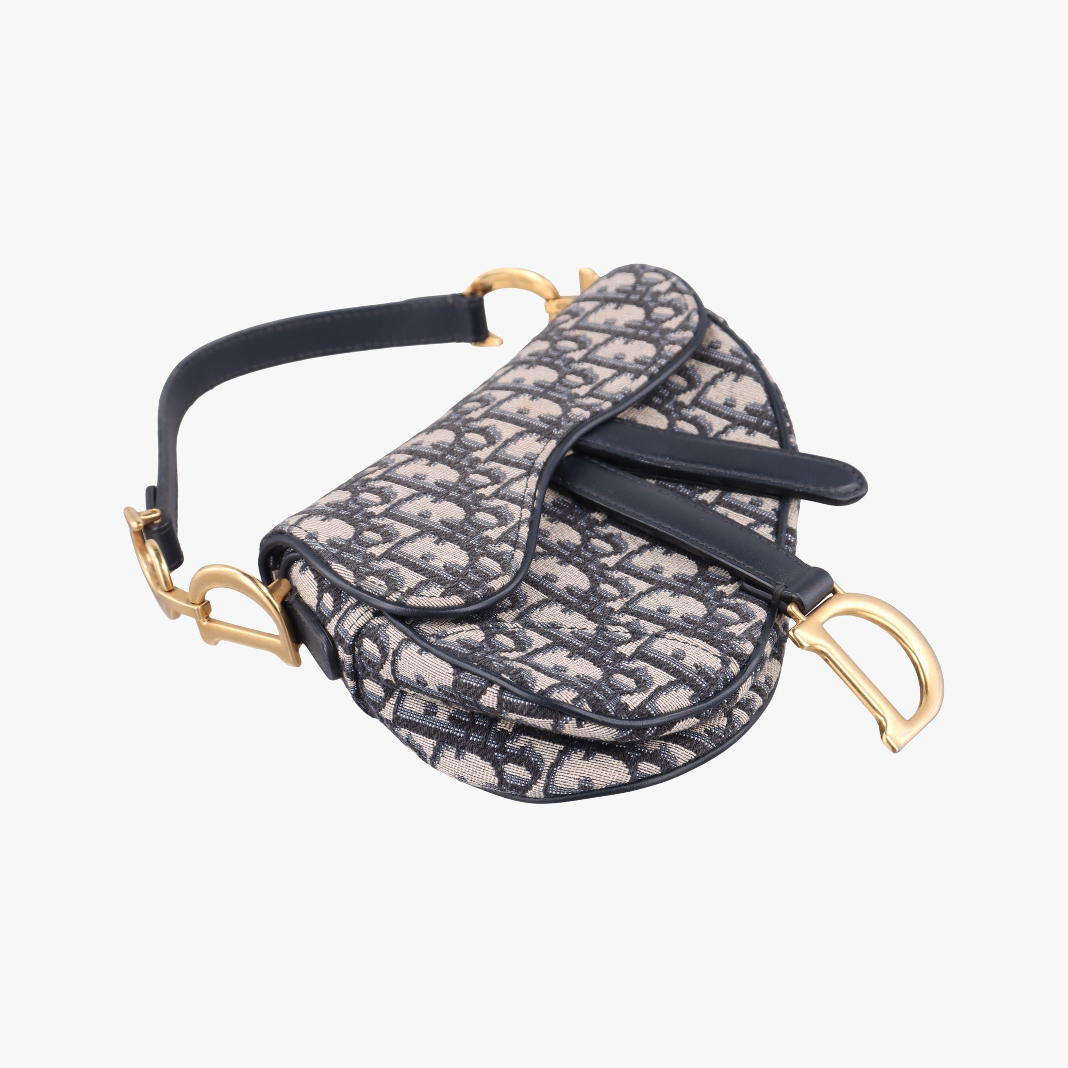 Pre-owned Christian Dior Saddle Navy×grey Jacquard × Leather  handbag | stylenewstar