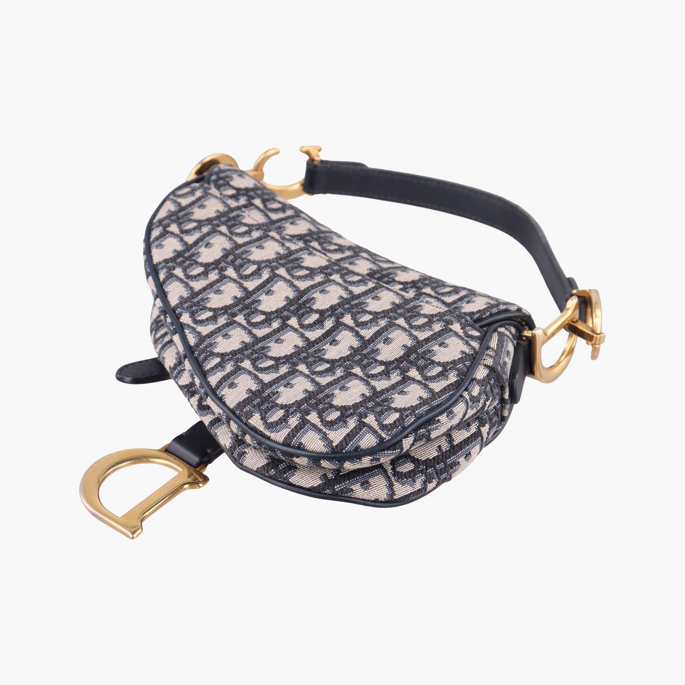 Pre-owned Christian Dior Saddle Navy×grey Jacquard × Leather  handbag | stylenewstar