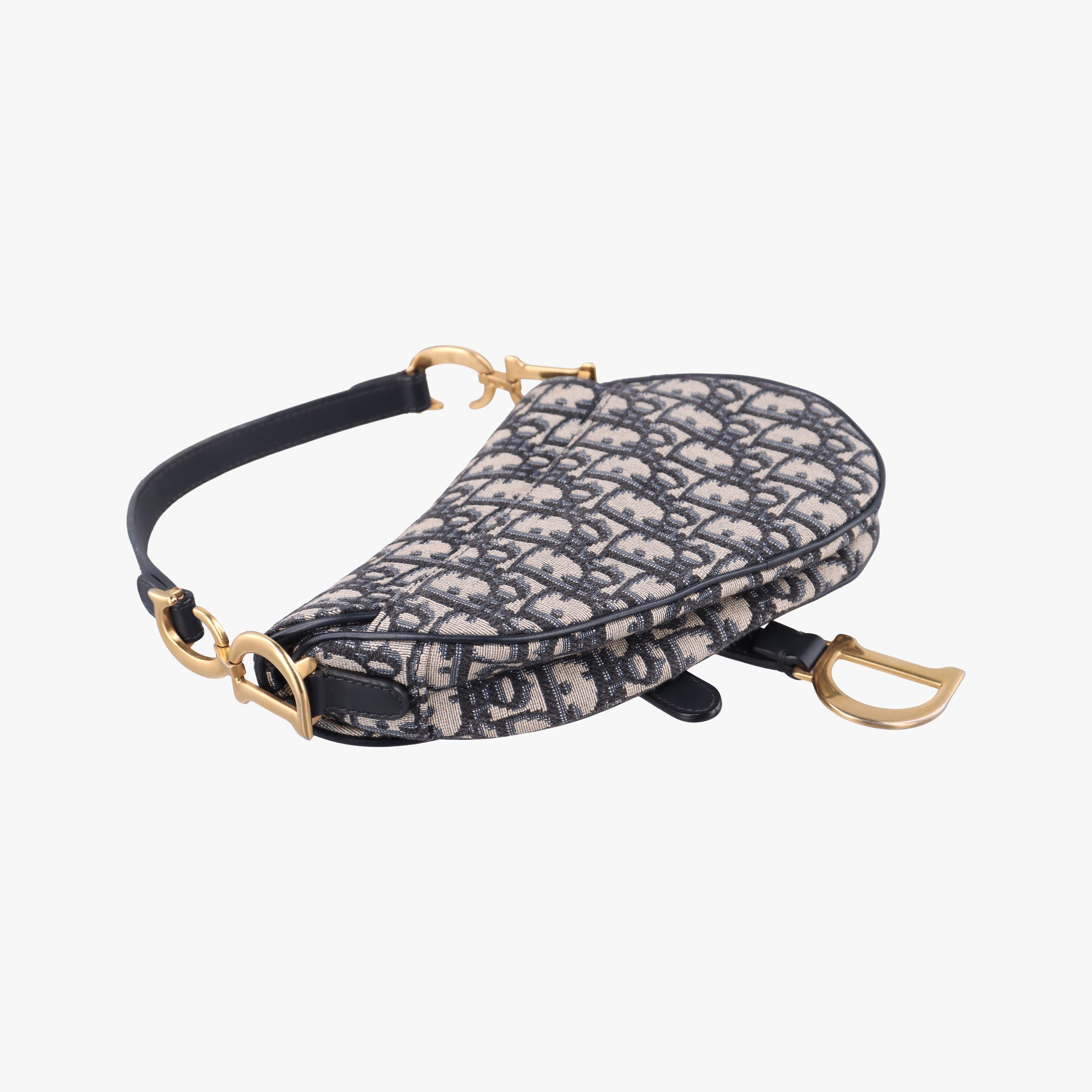 Pre-owned Christian Dior Saddle Navy×grey Jacquard × Leather  handbag | stylenewstar