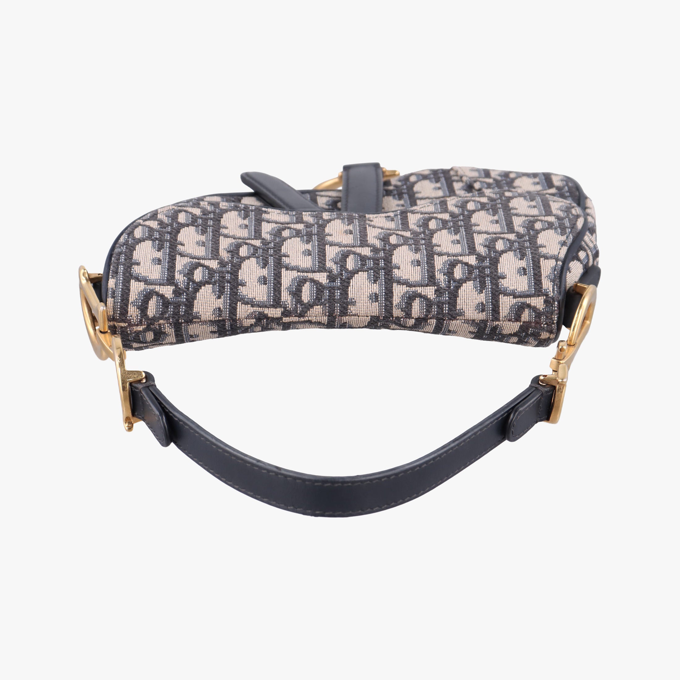 Pre-owned Christian Dior Saddle Navy×grey Jacquard × Leather  handbag | stylenewstar