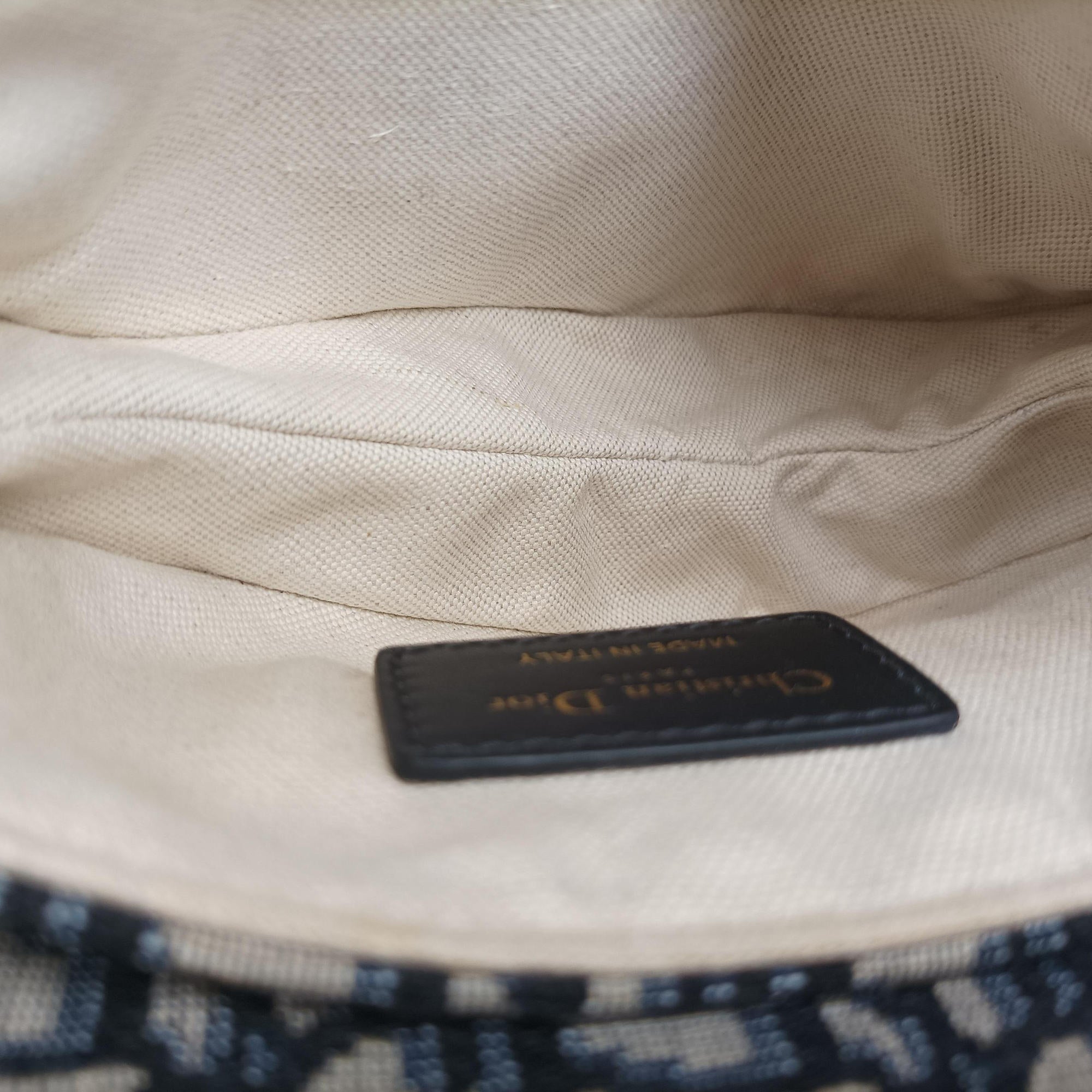 Pre-owned Christian Dior Saddle Navy×grey Jacquard × Leather  handbag | stylenewstar