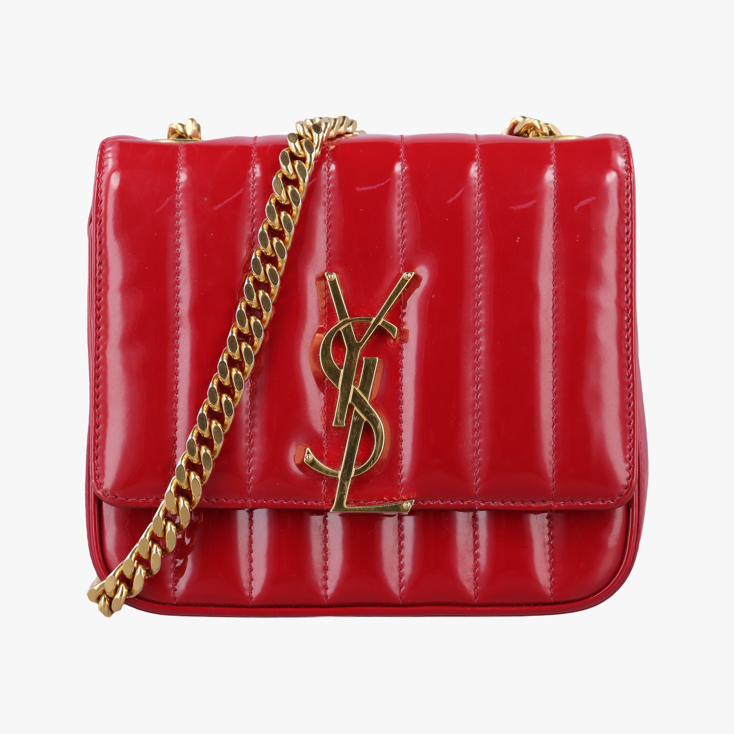 Pre-owned Yves Saint Laurent VICKY Red Patent Leather 538439 shoulderbag | stylenewstar