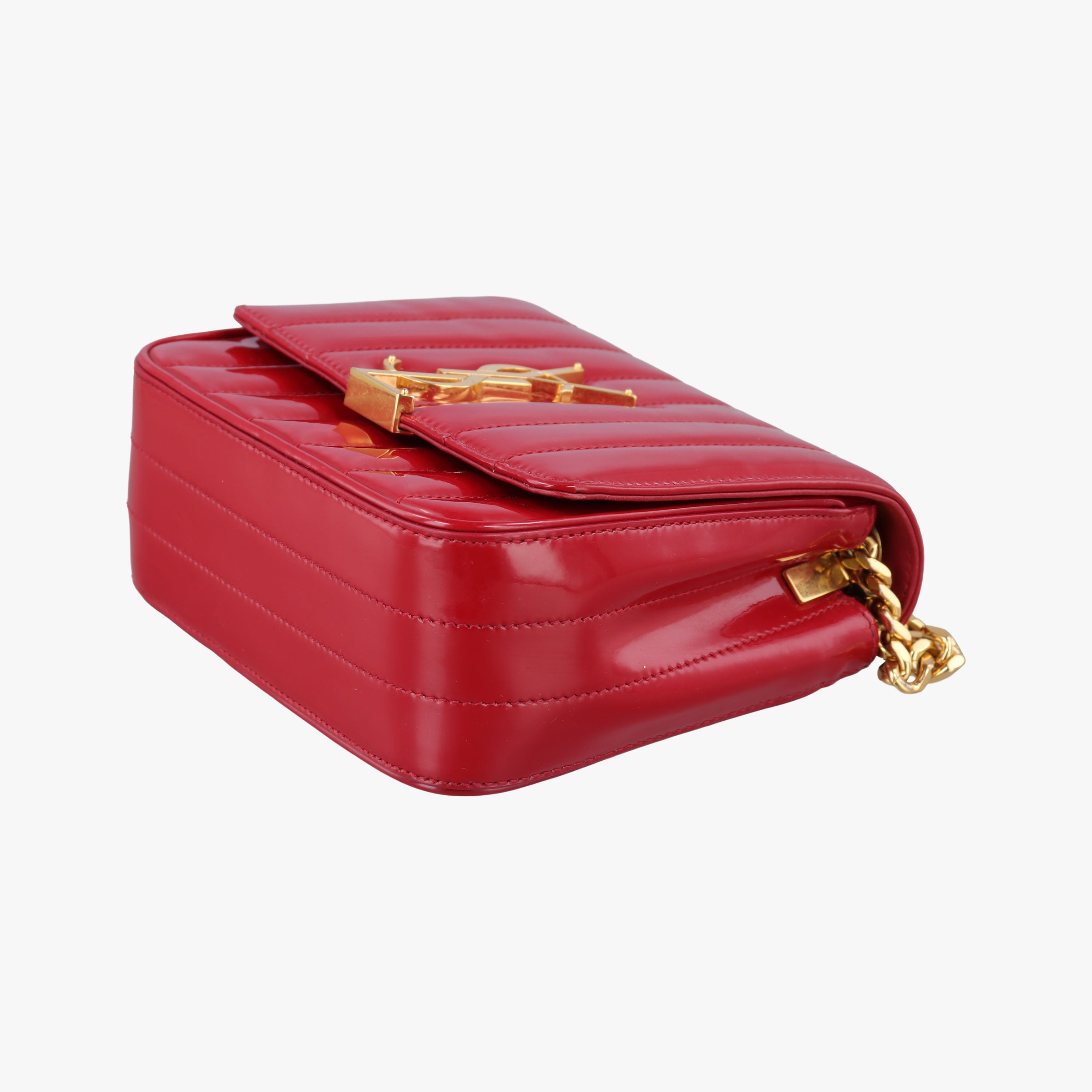 Pre-owned Yves Saint Laurent VICKY Red Patent Leather 538439 shoulderbag | stylenewstar