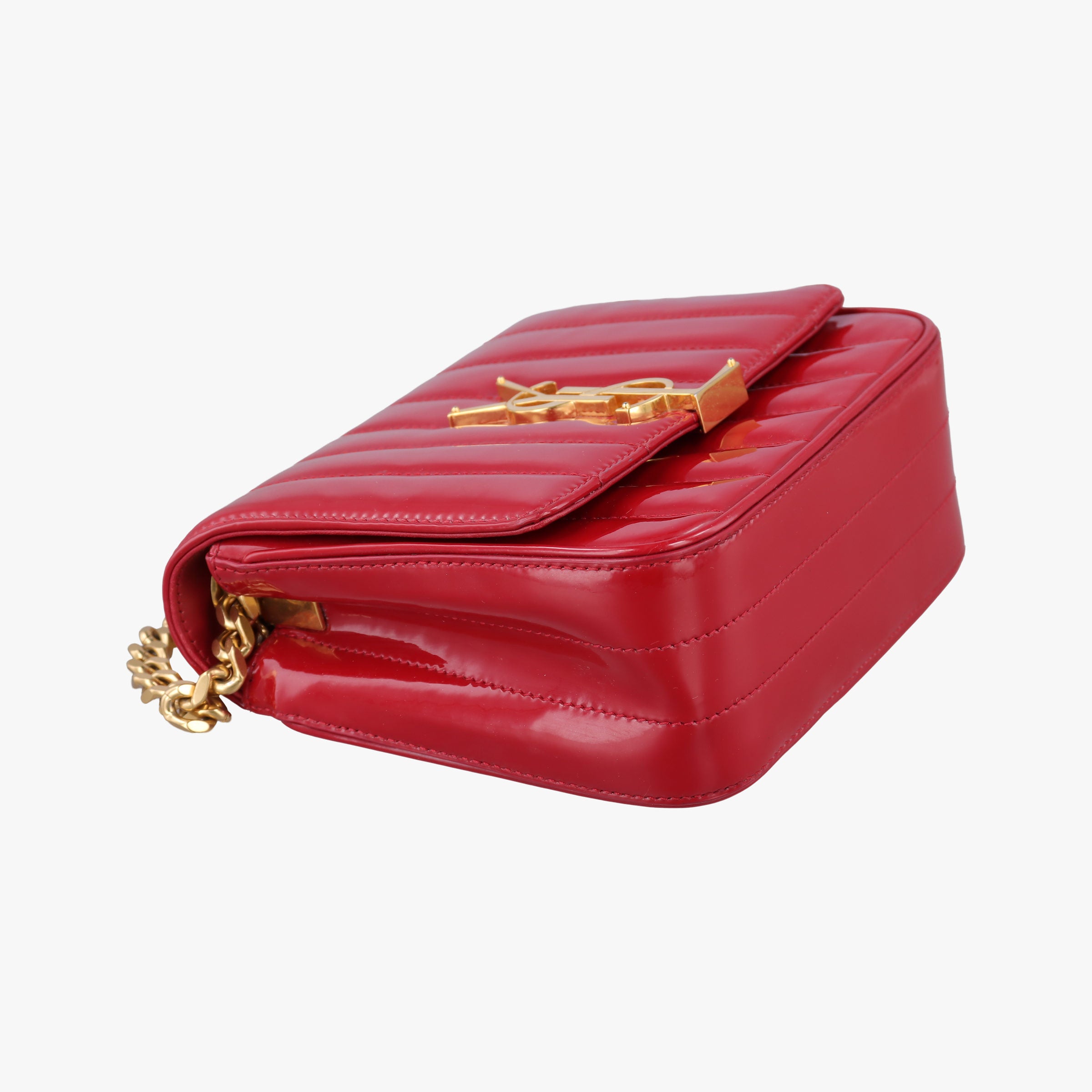 Pre-owned Yves Saint Laurent VICKY Red Patent Leather 538439 shoulderbag | stylenewstar