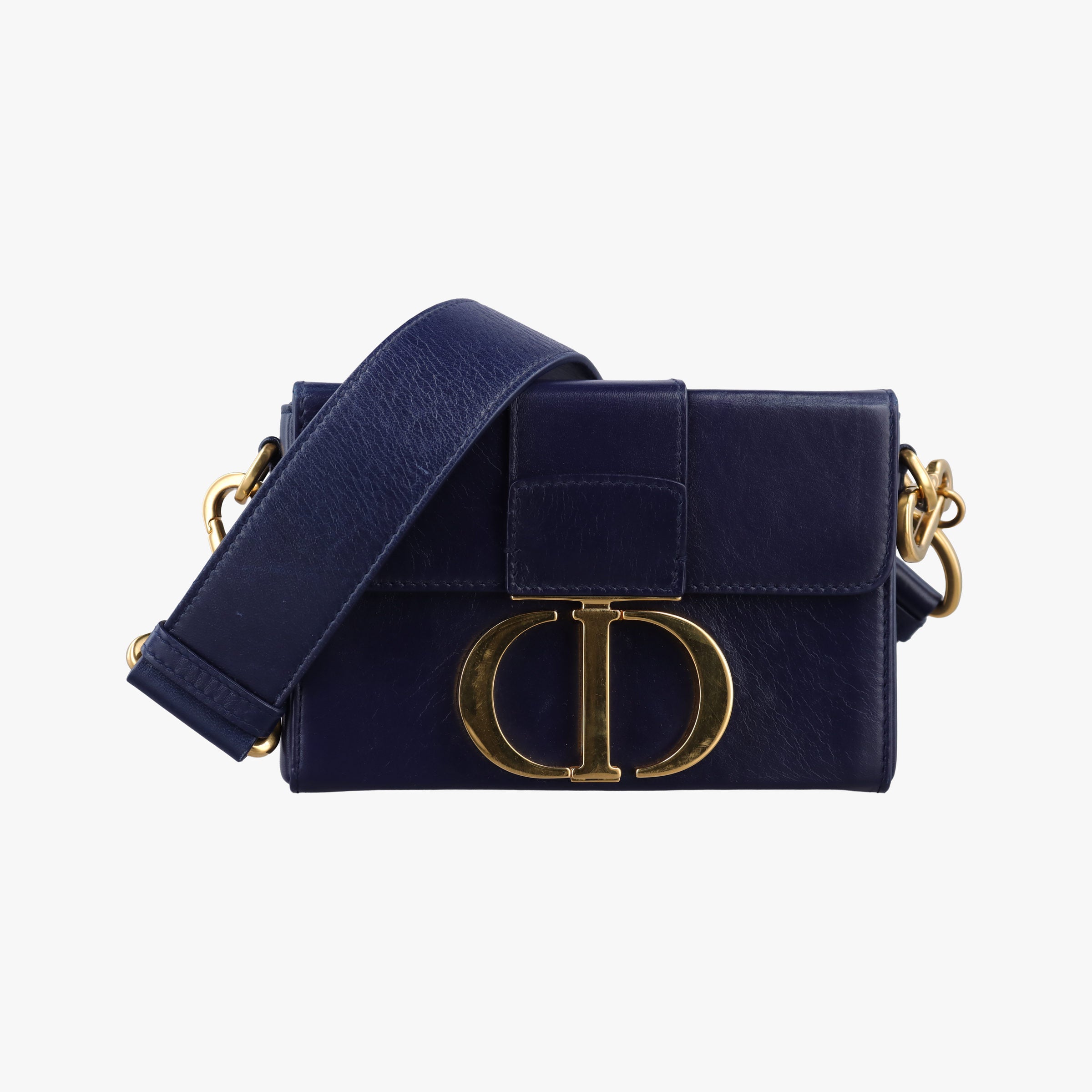 Pre-owned Christian Dior 30 MONTAIGNE Navy Leather  shoulderbag | stylenewstar