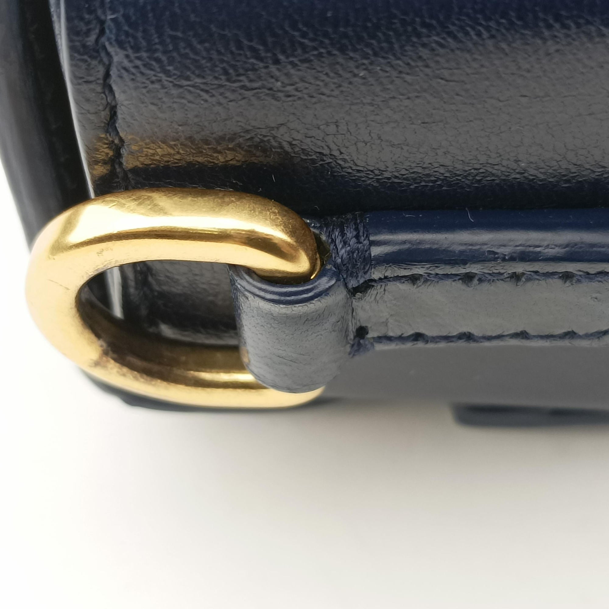 Pre-owned Christian Dior 30 MONTAIGNE Navy Leather  shoulderbag | stylenewstar