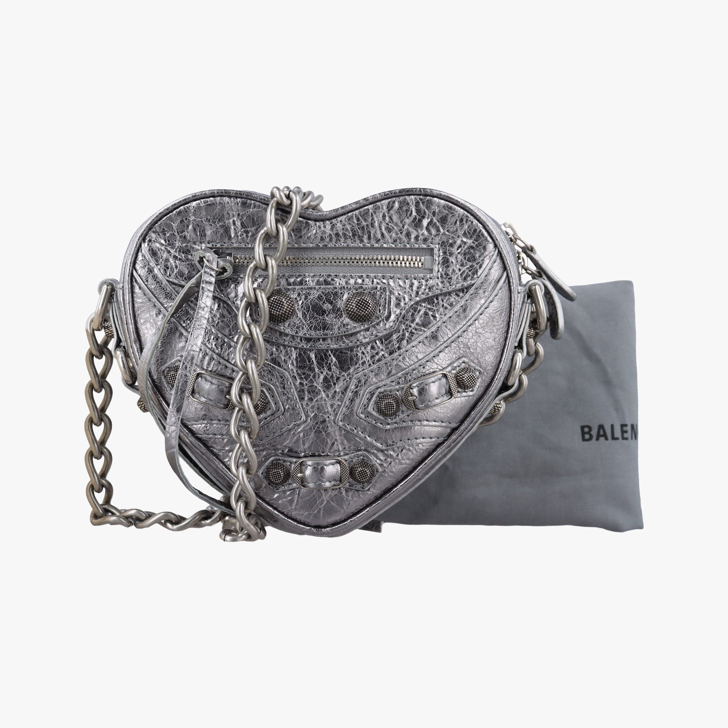 Pre-owned Balenciaga Heart mini Silver Lambskin  shoulderbag | stylenewstar