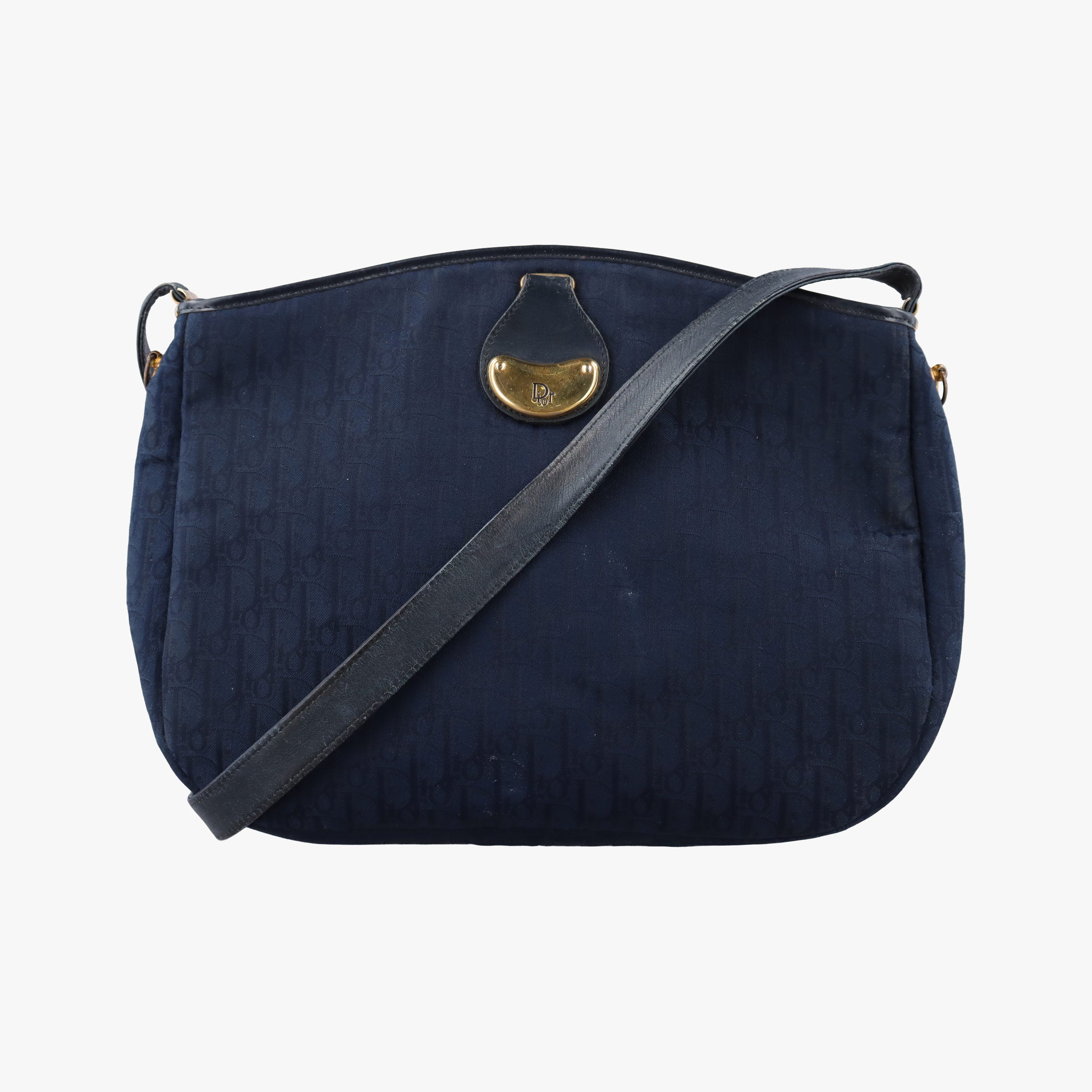 Pre-owned Christian Dior Trotter Navy Oblique Jacquard Canvas × Leather  shoulderbag | stylenewstar