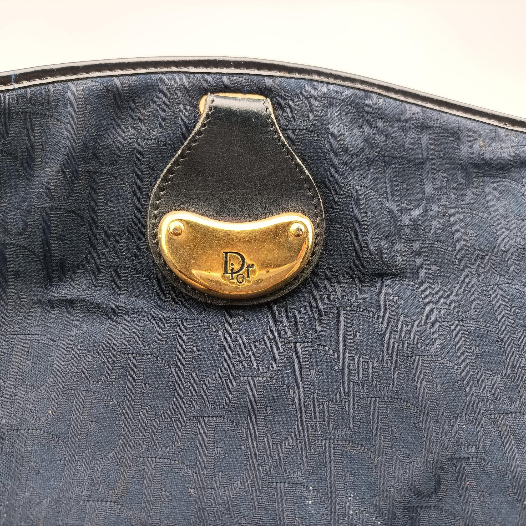 Pre-owned Christian Dior Trotter Navy Oblique Jacquard Canvas × Leather  shoulderbag | stylenewstar