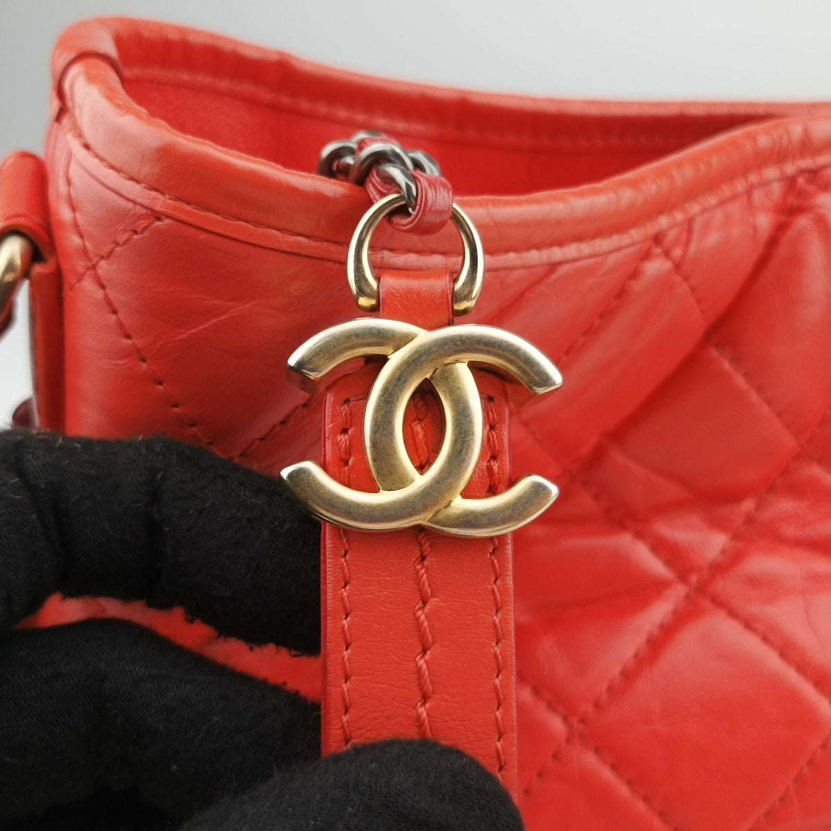 Pre-owned Chanel GABRIELLE Orange lambskin A93824 shoulderbag | stylenewstar