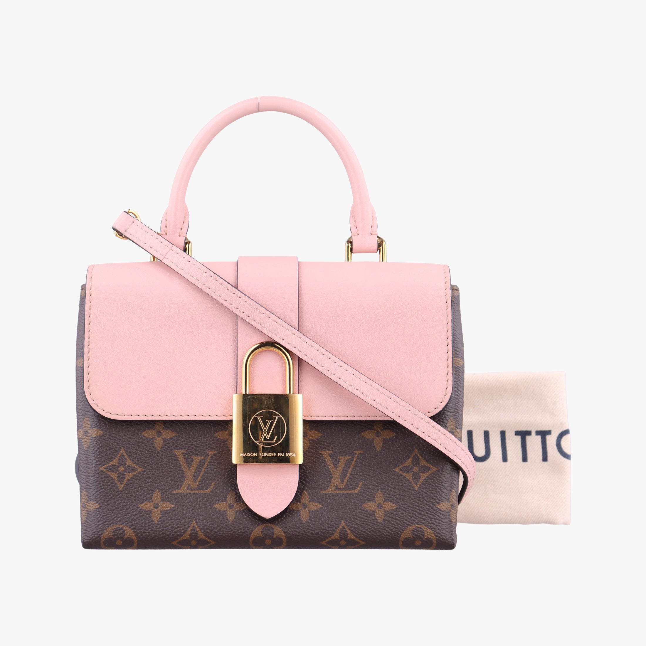 Pre-owned Louis Vuitton LOCKY BB Brown×ROSE POUDRE Monogram Canvas×calf leather M44080 shoulderbag | stylenewstar