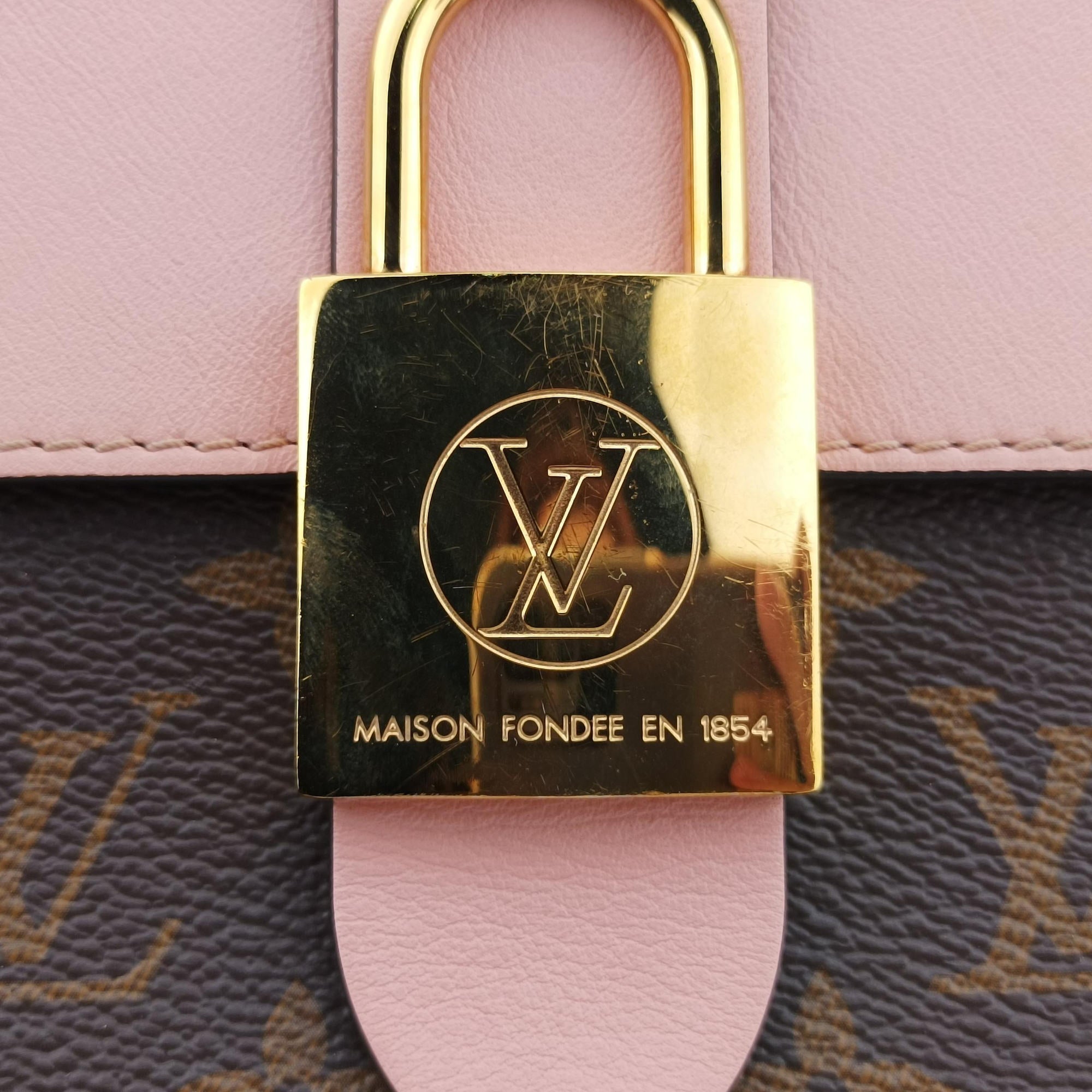 Pre-owned Louis Vuitton LOCKY BB Brown×ROSE POUDRE Monogram Canvas×calf leather M44080 shoulderbag | stylenewstar