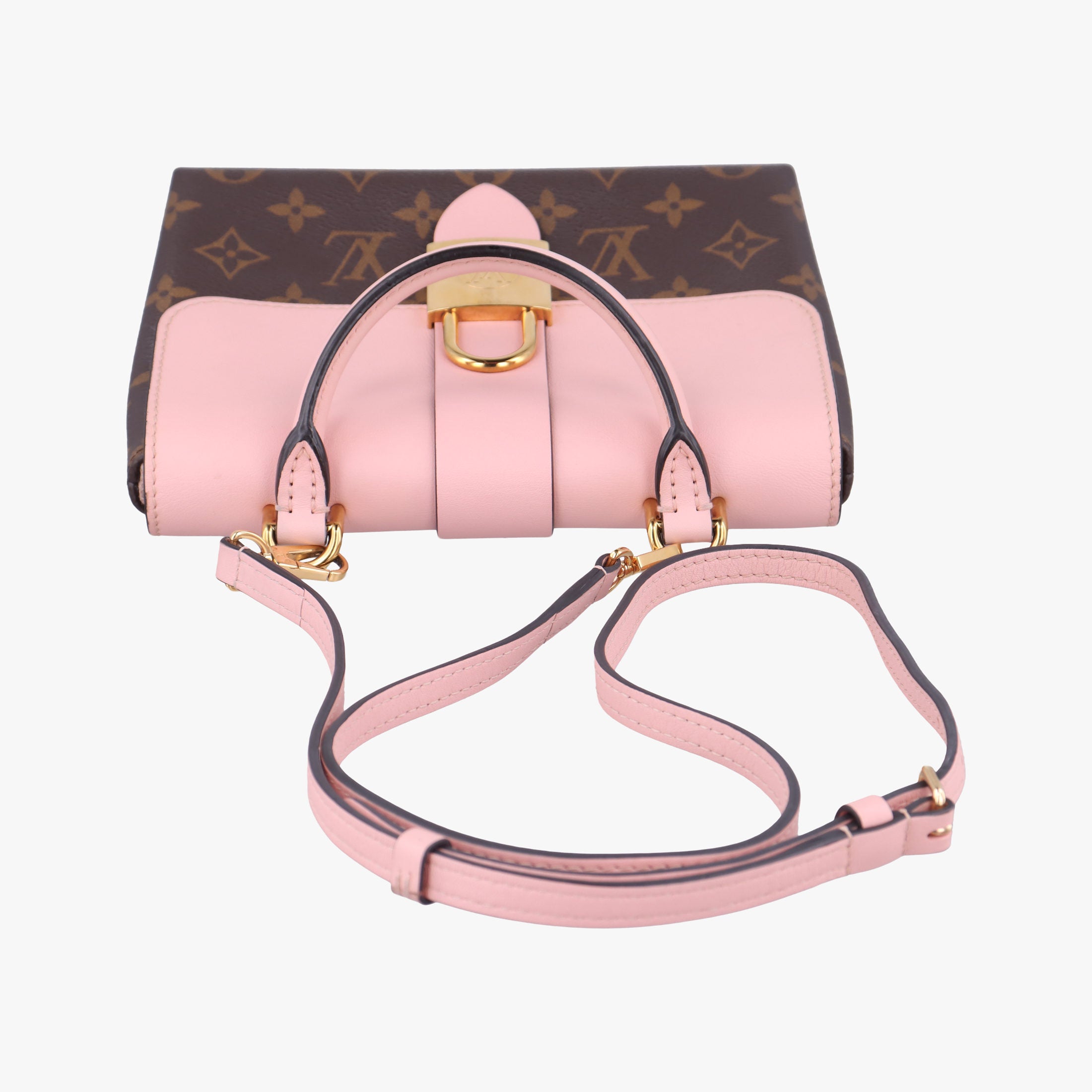 Pre-owned Louis Vuitton LOCKY BB Brown×ROSE POUDRE Monogram Canvas×calf leather M44080 shoulderbag | stylenewstar