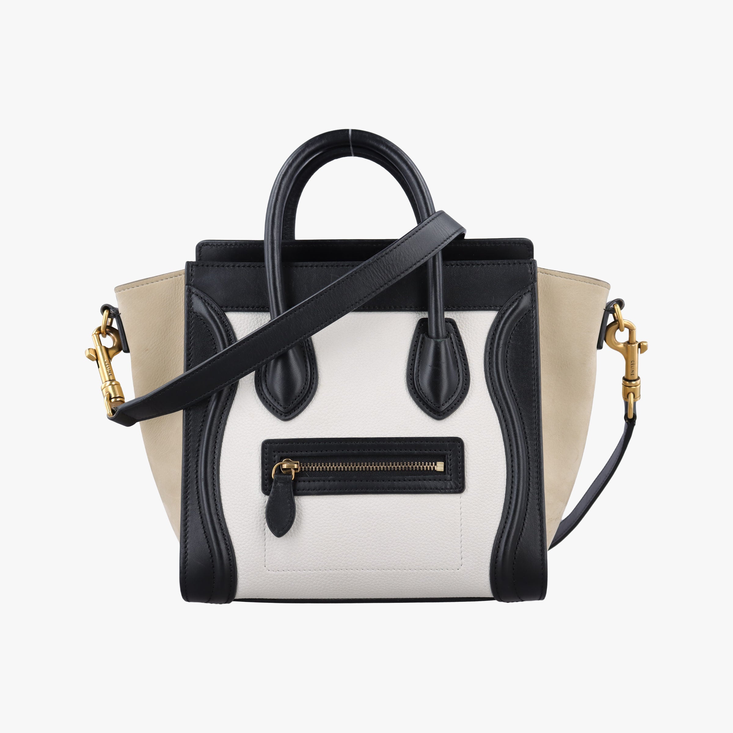 Pre-owned Celine Luggage nano Shopper Beige×white×black Leather  shoulderbag | stylenewstar