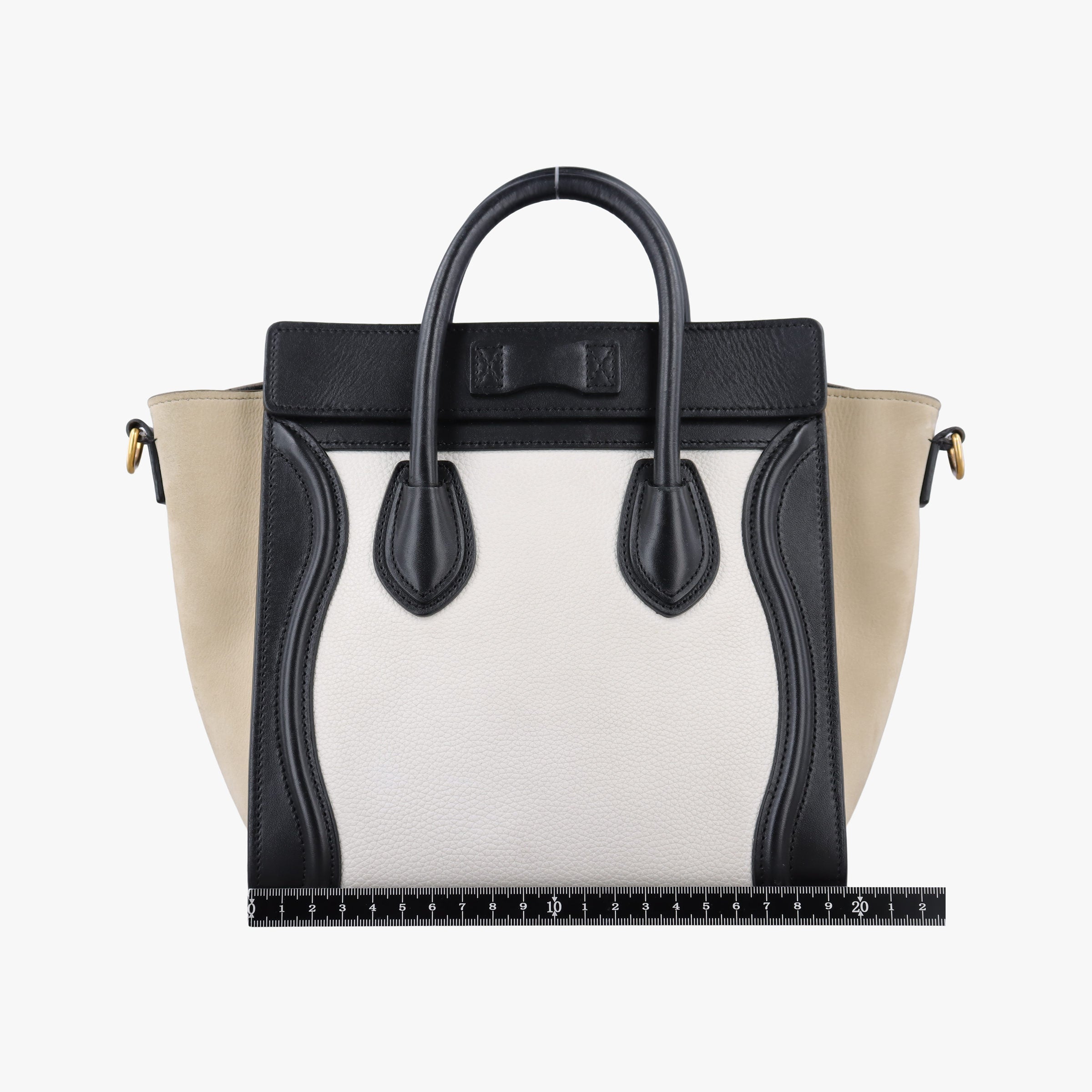 Pre-owned Celine Luggage nano Shopper Beige×white×black Leather  shoulderbag | stylenewstar