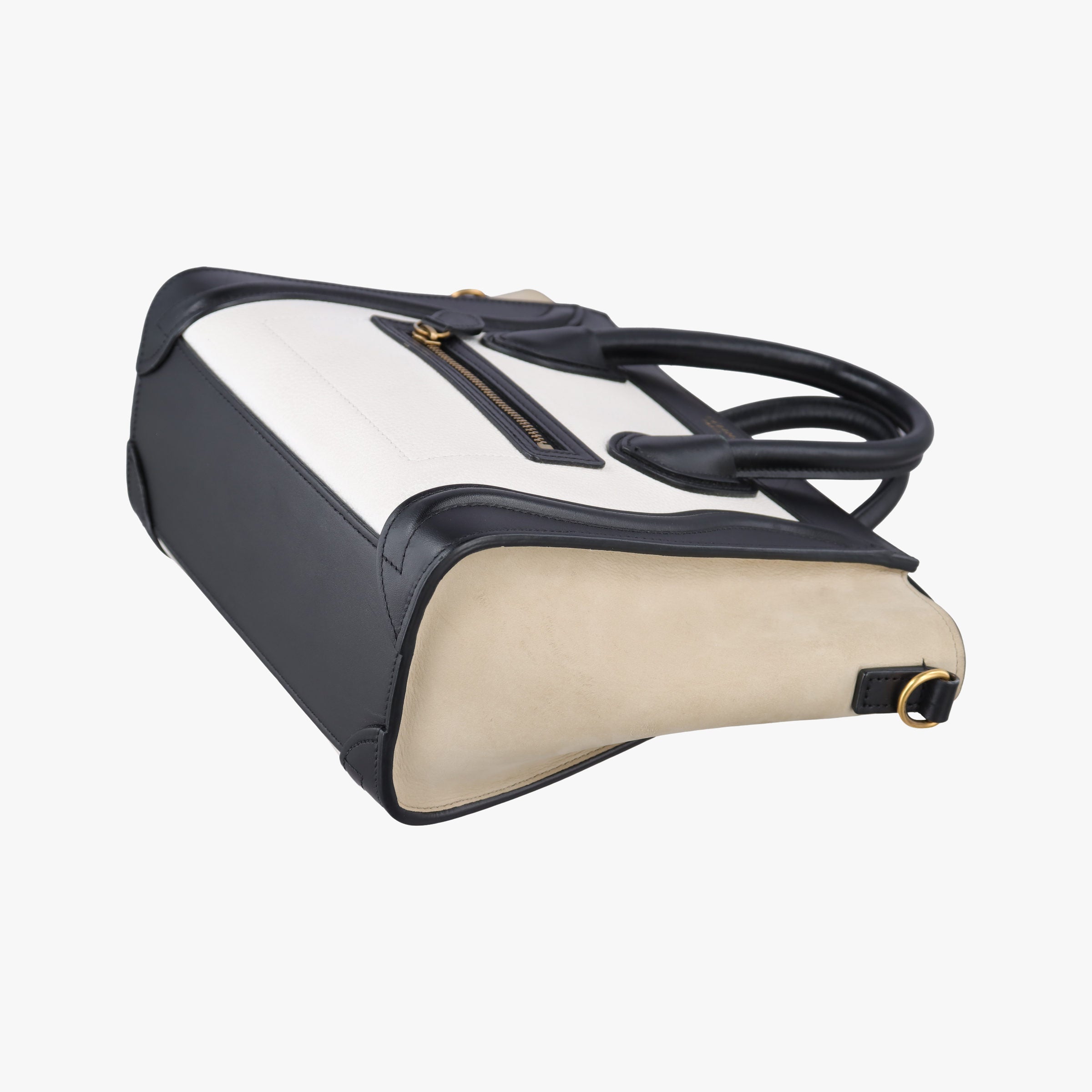 Pre-owned Celine Luggage nano Shopper Beige×white×black Leather  shoulderbag | stylenewstar