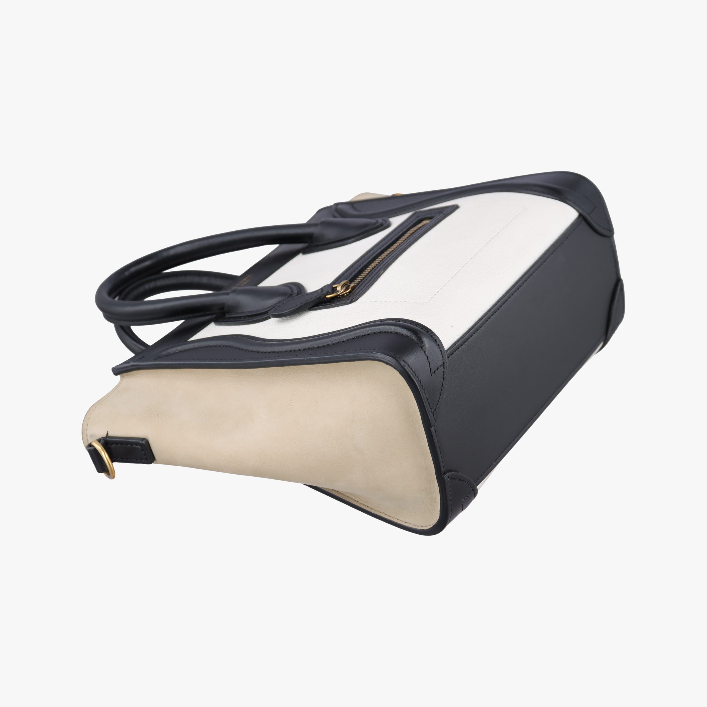 Pre-owned Celine Luggage nano Shopper Beige×white×black Leather  shoulderbag | stylenewstar