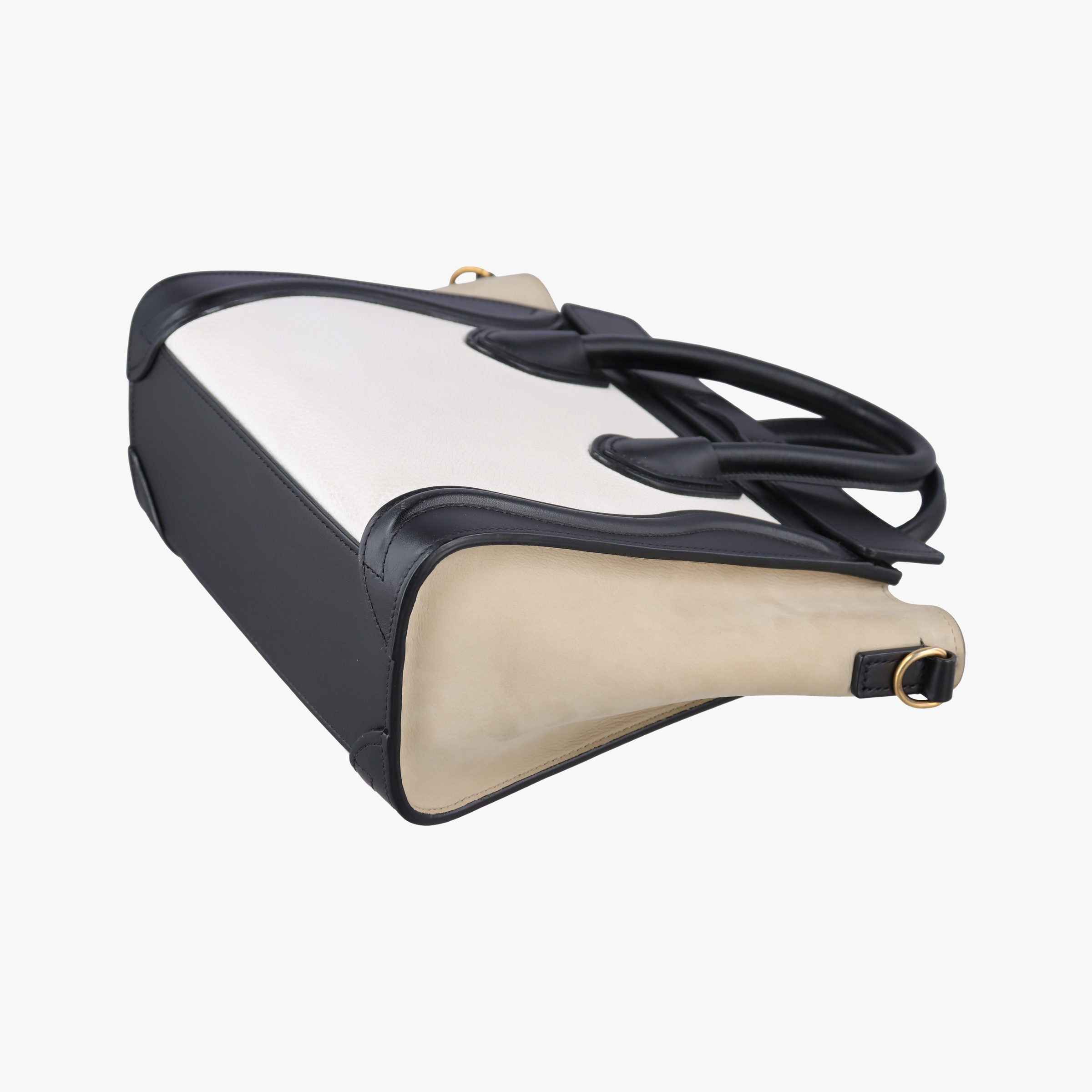 Pre-owned Celine Luggage nano Shopper Beige×white×black Leather  shoulderbag | stylenewstar