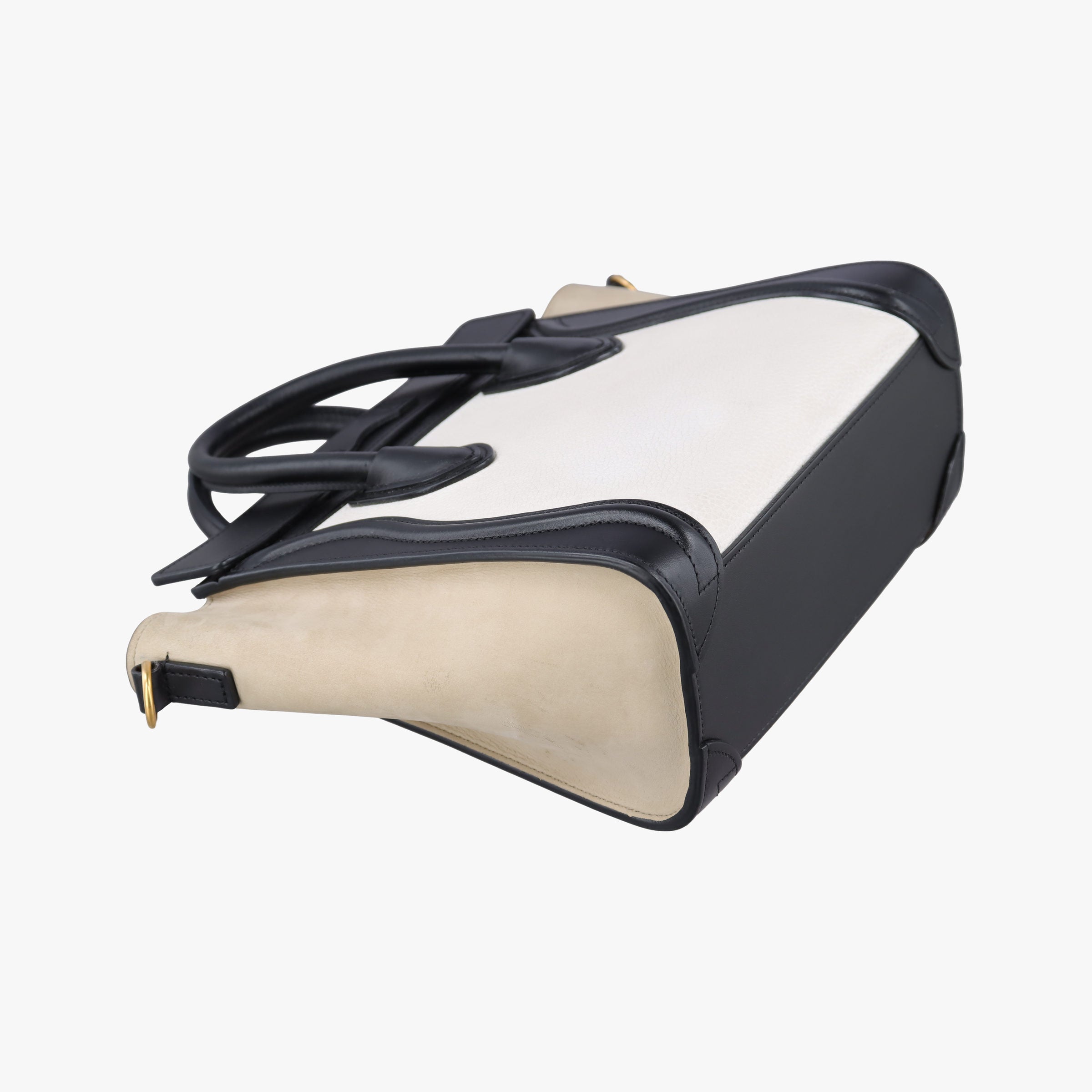 Pre-owned Celine Luggage nano Shopper Beige×white×black Leather  shoulderbag | stylenewstar