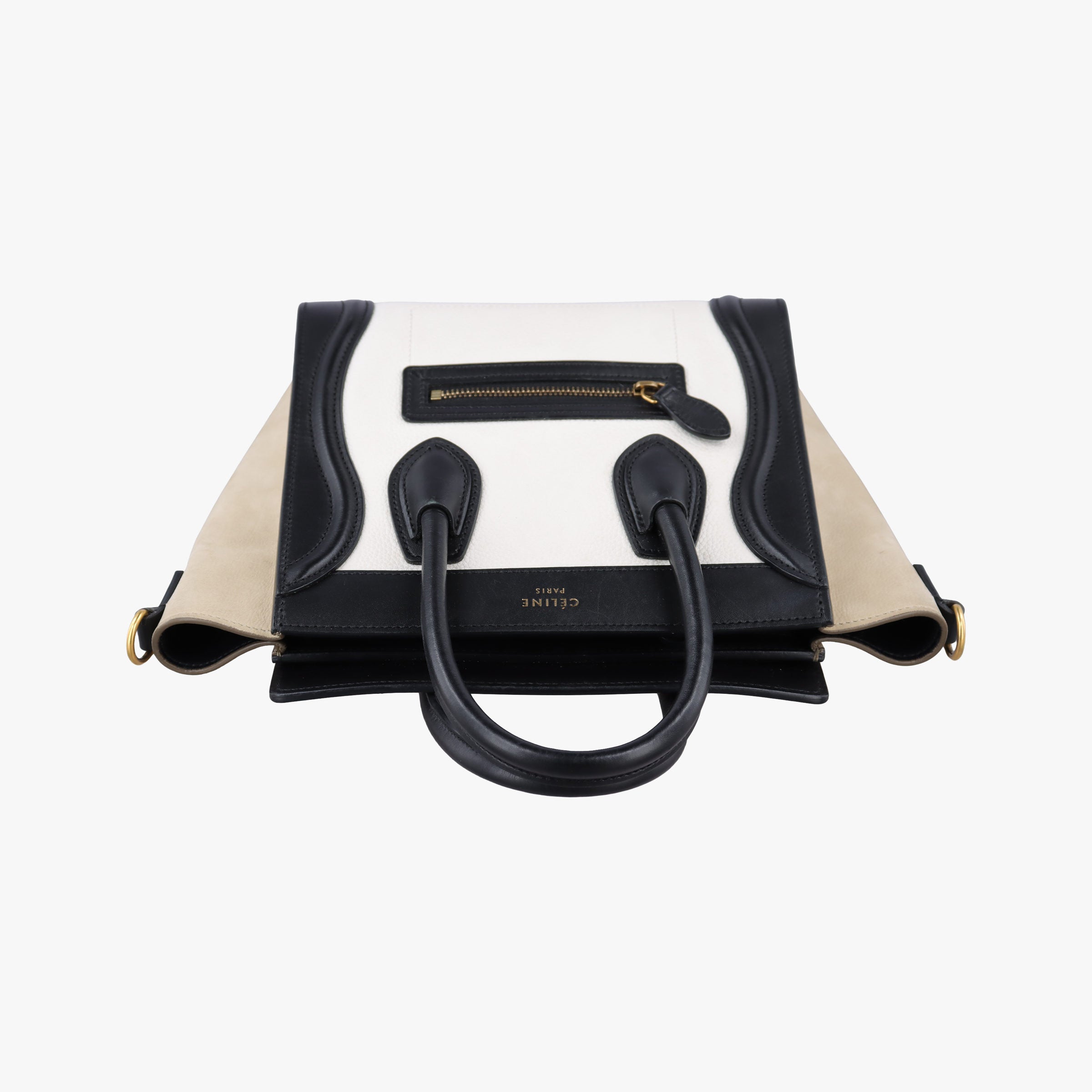 Pre-owned Celine Luggage nano Shopper Beige×white×black Leather  shoulderbag | stylenewstar