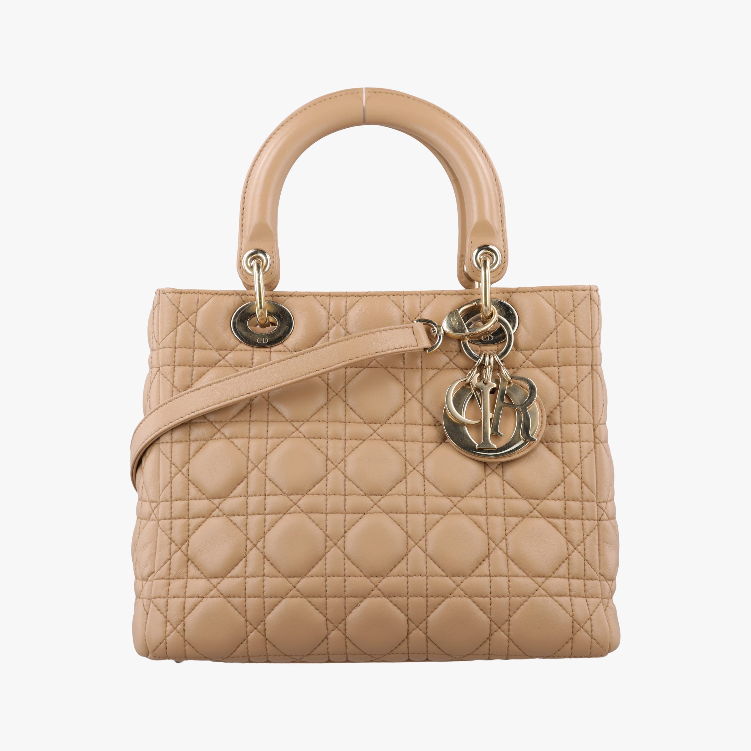 Pre-owned Christian Dior Lady Dior Beige lambskin  shoulderbag | stylenewstar