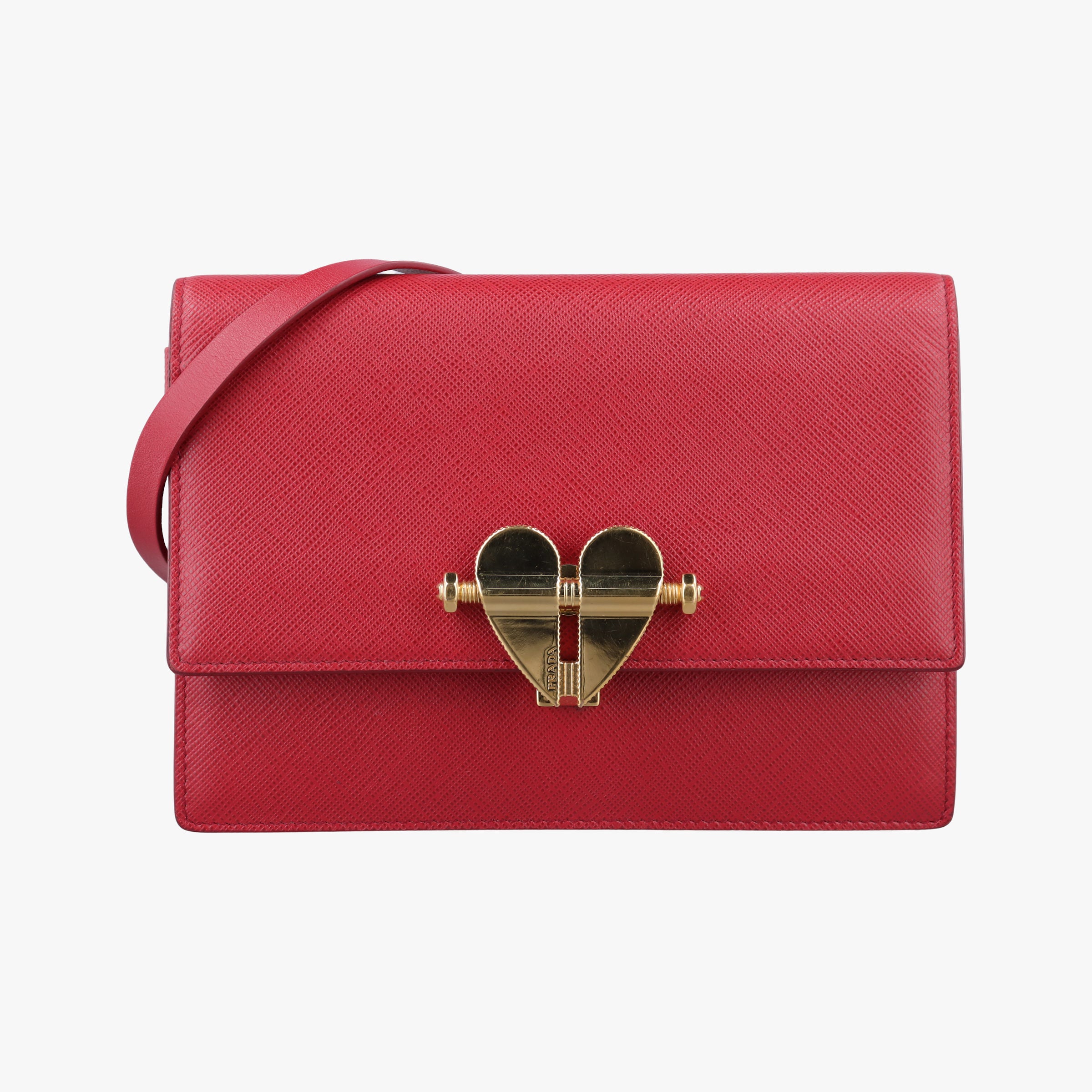 Vintage Prada heart lock Red Saffiano Leather  shoulderbag | stylenewstar