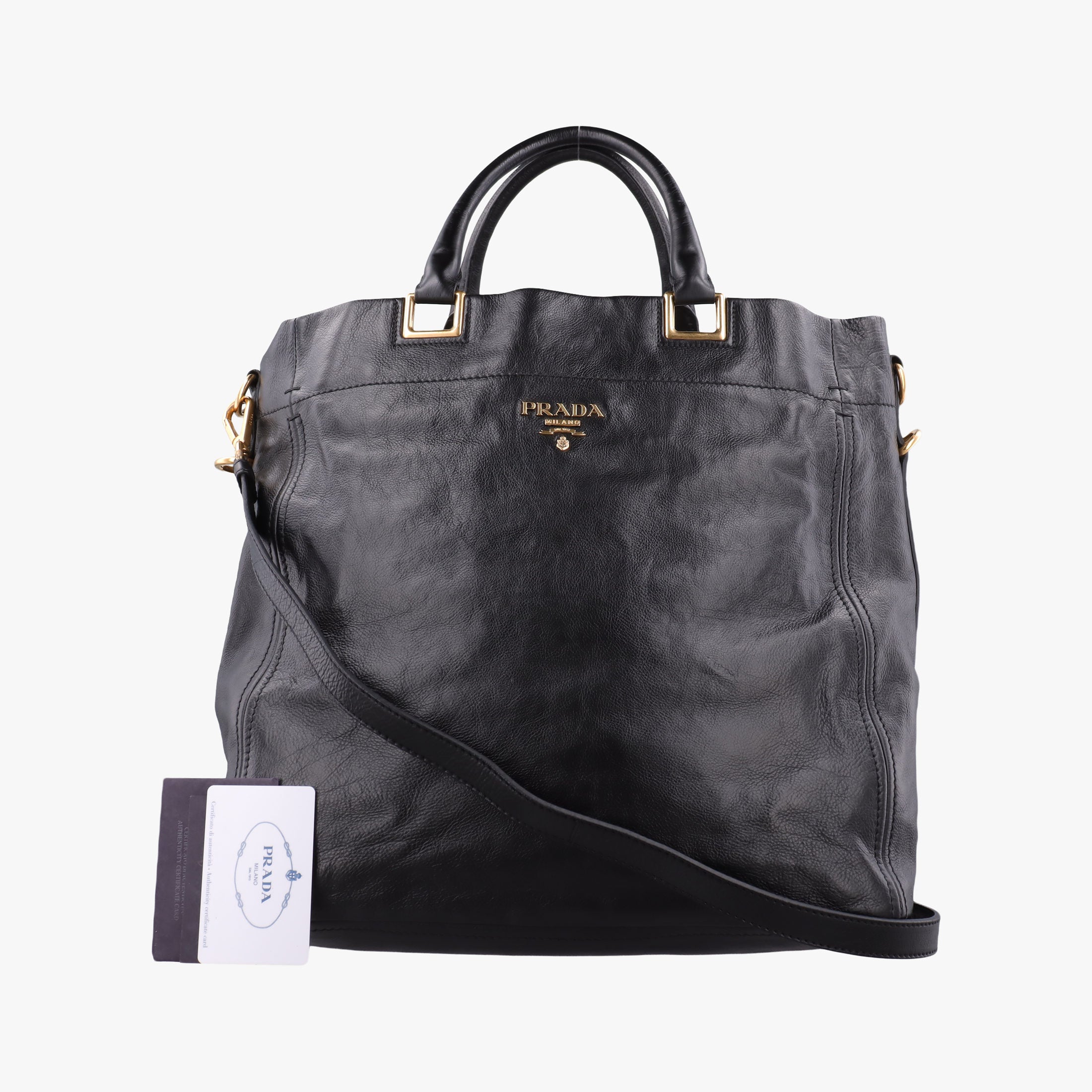 Pre-owned Prada Soft Shopping Black Leather  shoulderbag | stylenewstar
