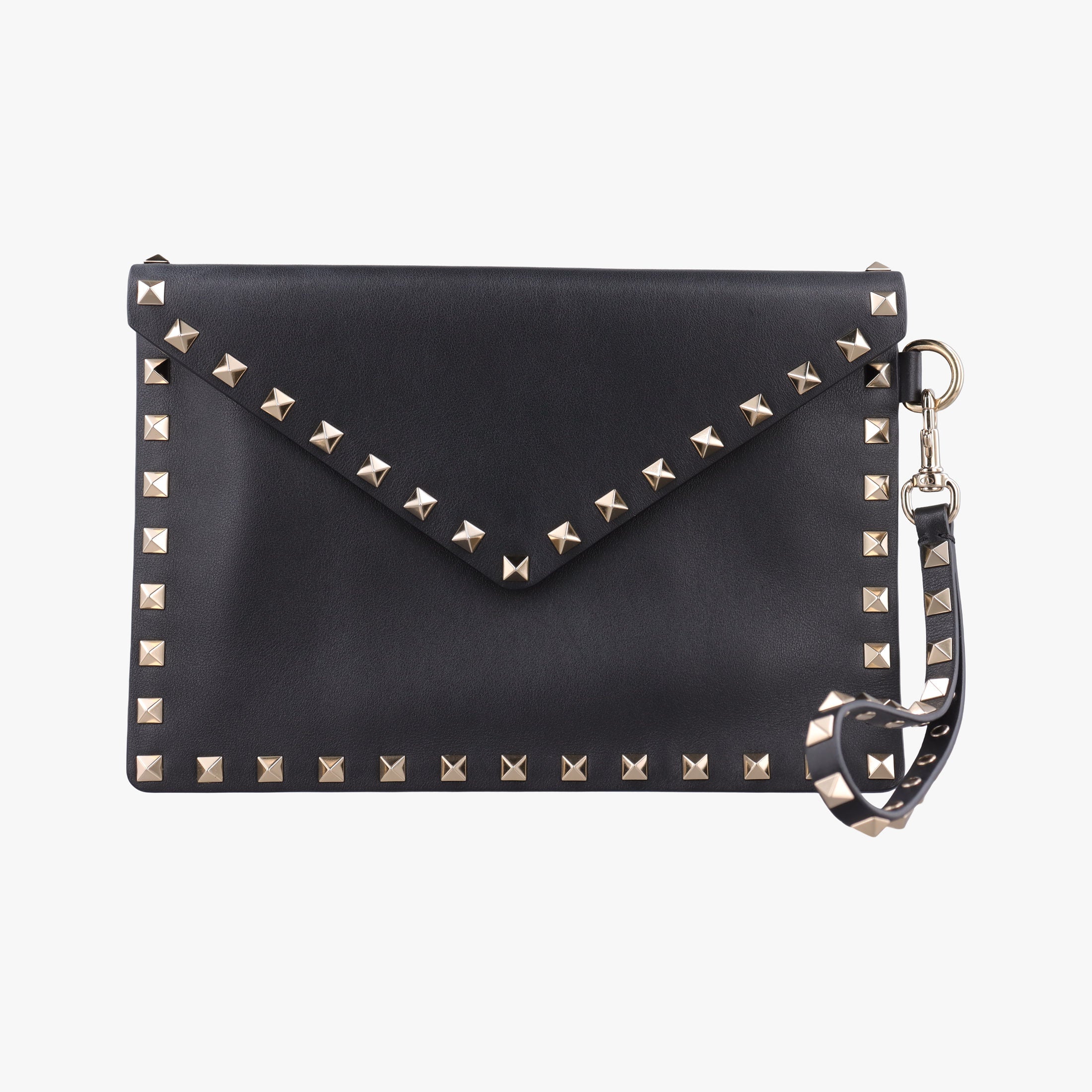 Pre-owned Valentino Rockstud Envelope Wallet Black leather  shoulderbag | stylenewstar