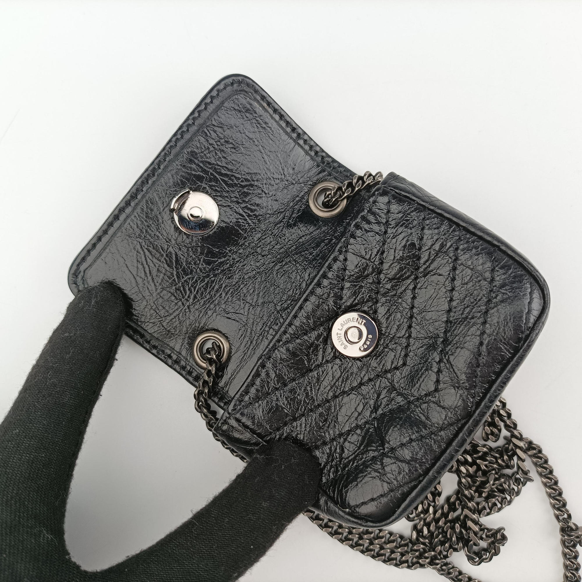 Pre-owned Yves Saint Laurent Niki Black lambskin 710844 shoulderbag | stylenewstar