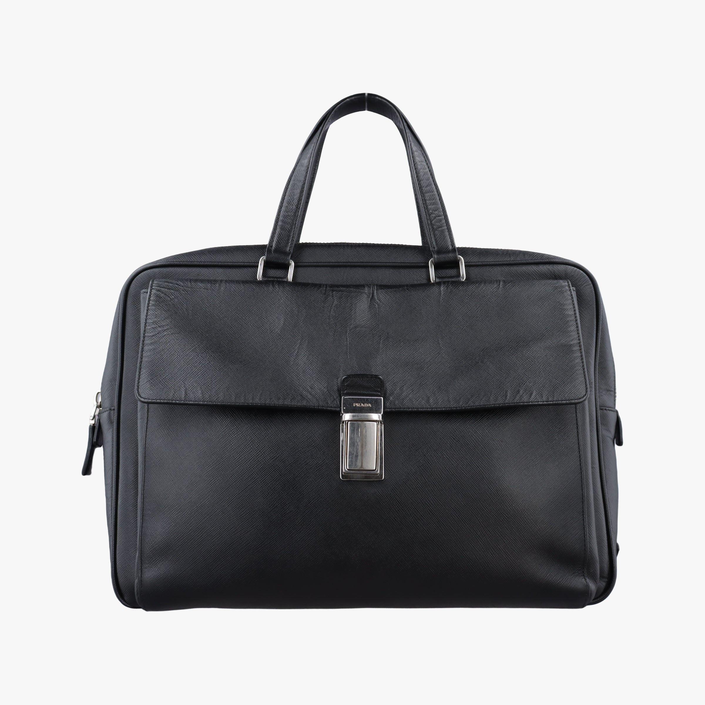 Pre-owned Prada Push-Lock Briefcases Black Saffiano Leather  handbag | stylenewstar