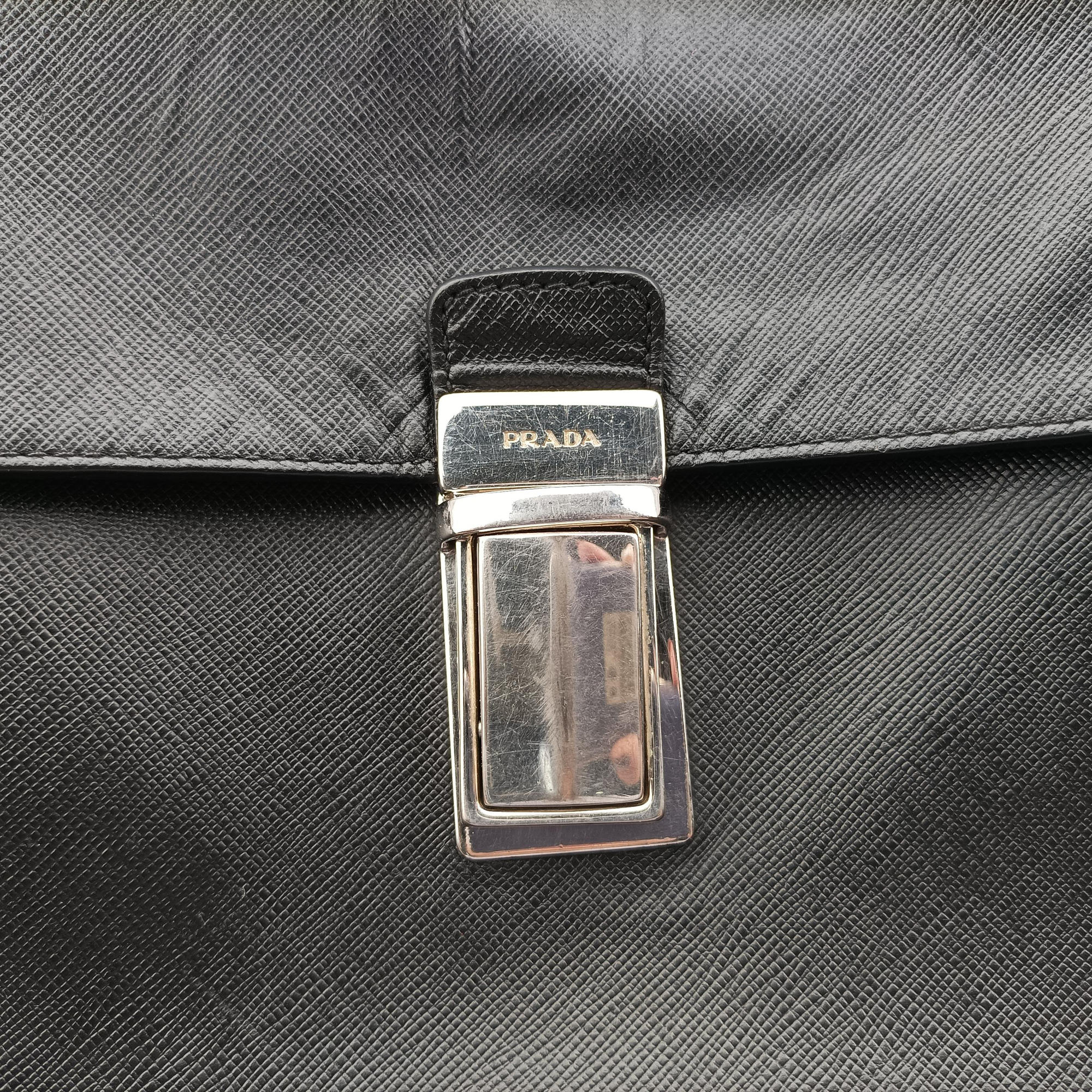 Pre-owned Prada Push-Lock Briefcases Black Saffiano Leather  handbag | stylenewstar