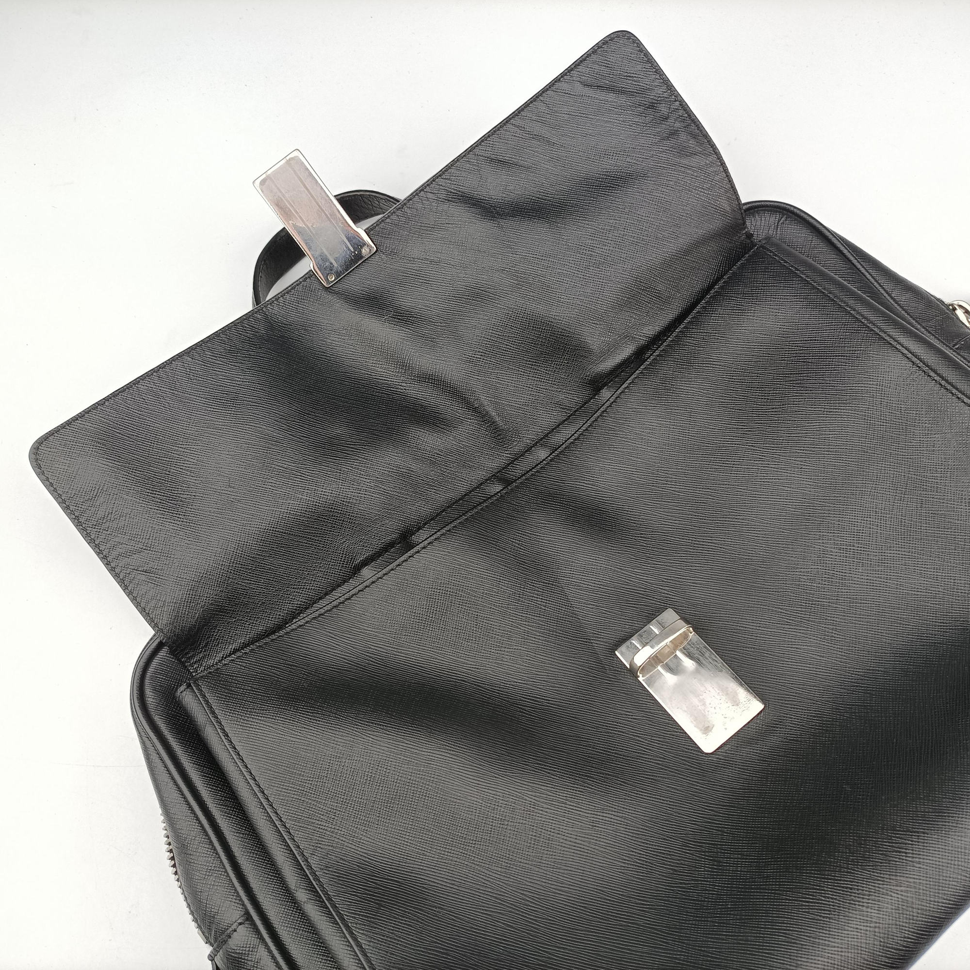 Pre-owned Prada Push-Lock Briefcases Black Saffiano Leather  handbag | stylenewstar