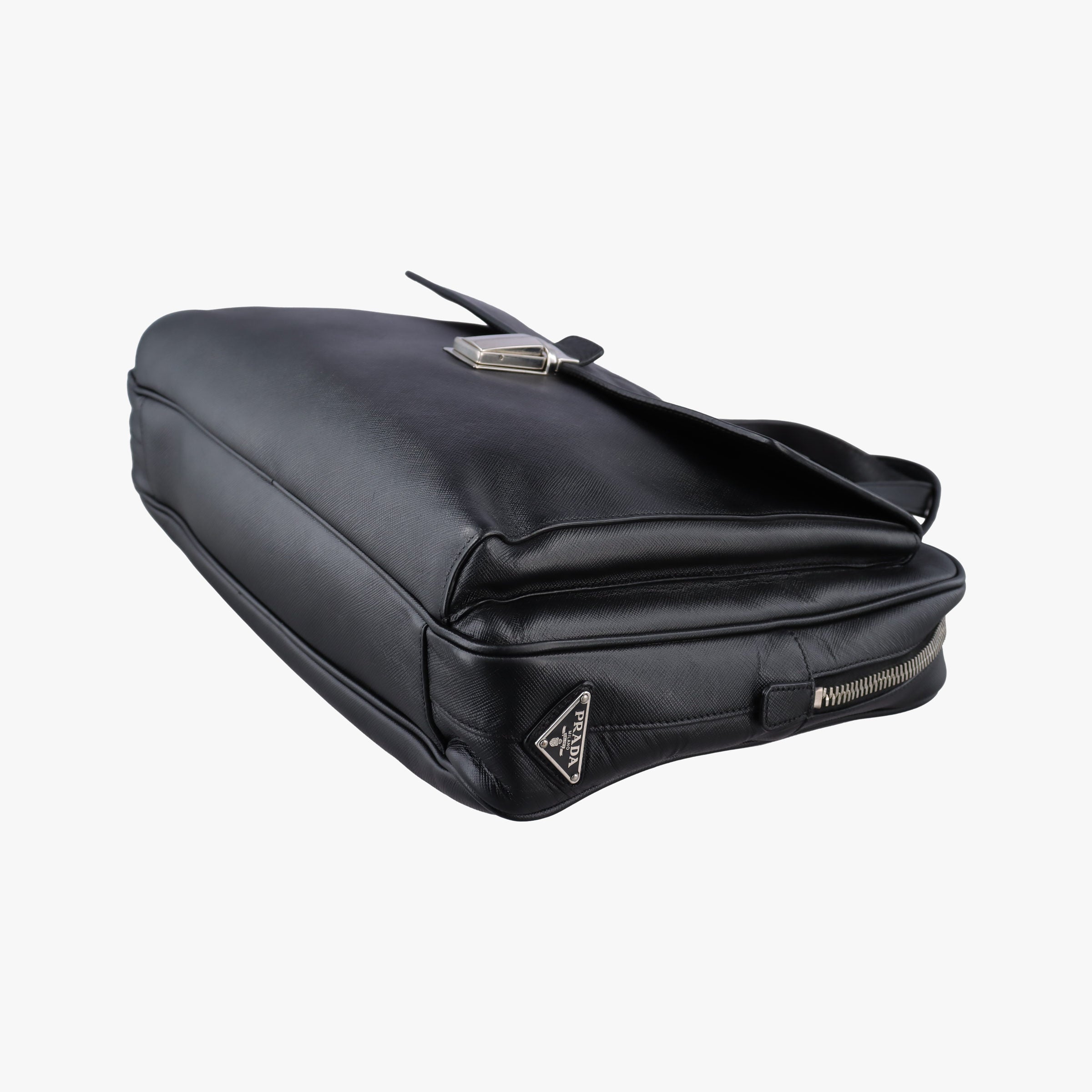 Pre-owned Prada Push-Lock Briefcases Black Saffiano Leather  handbag | stylenewstar
