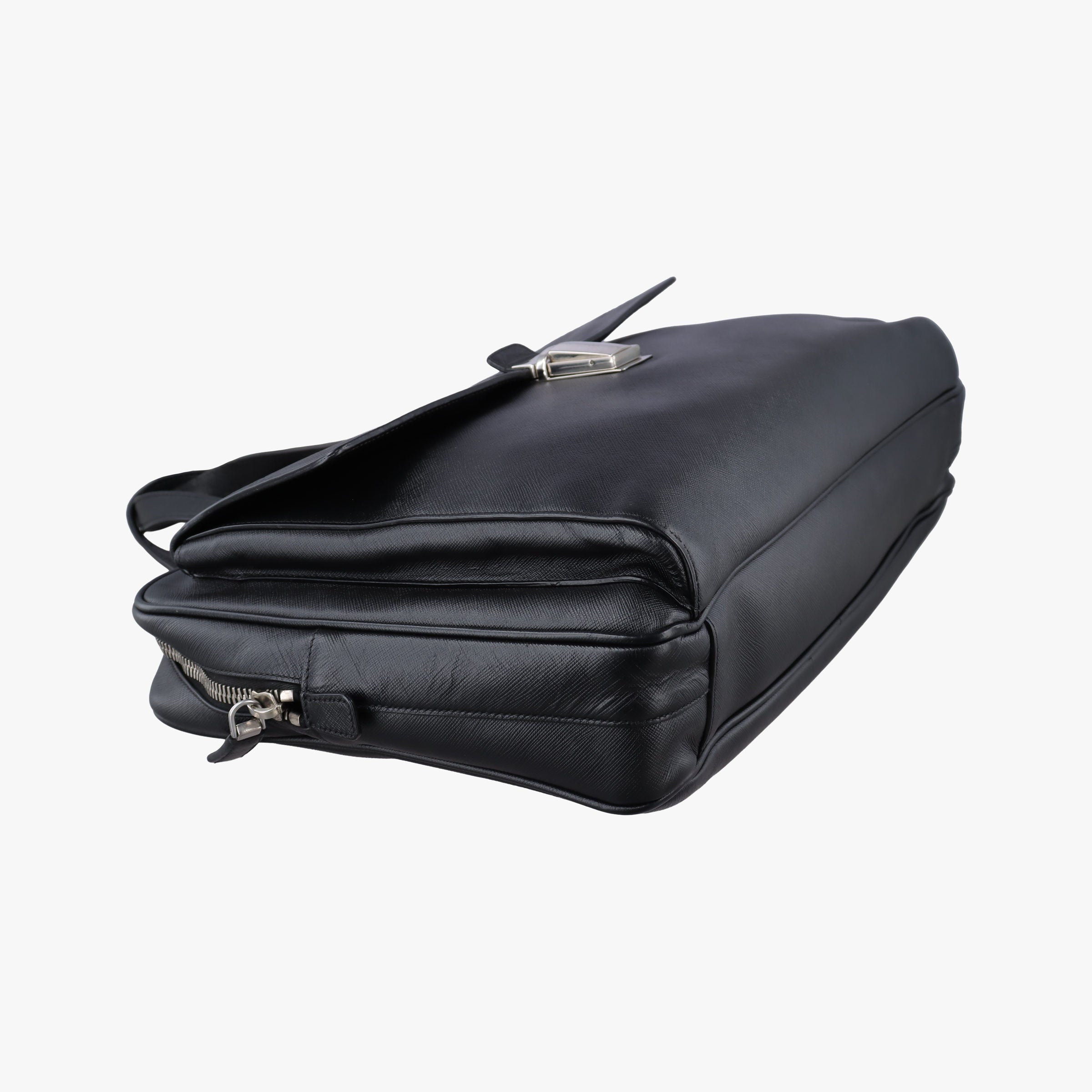 Pre-owned Prada Push-Lock Briefcases Black Saffiano Leather  handbag | stylenewstar