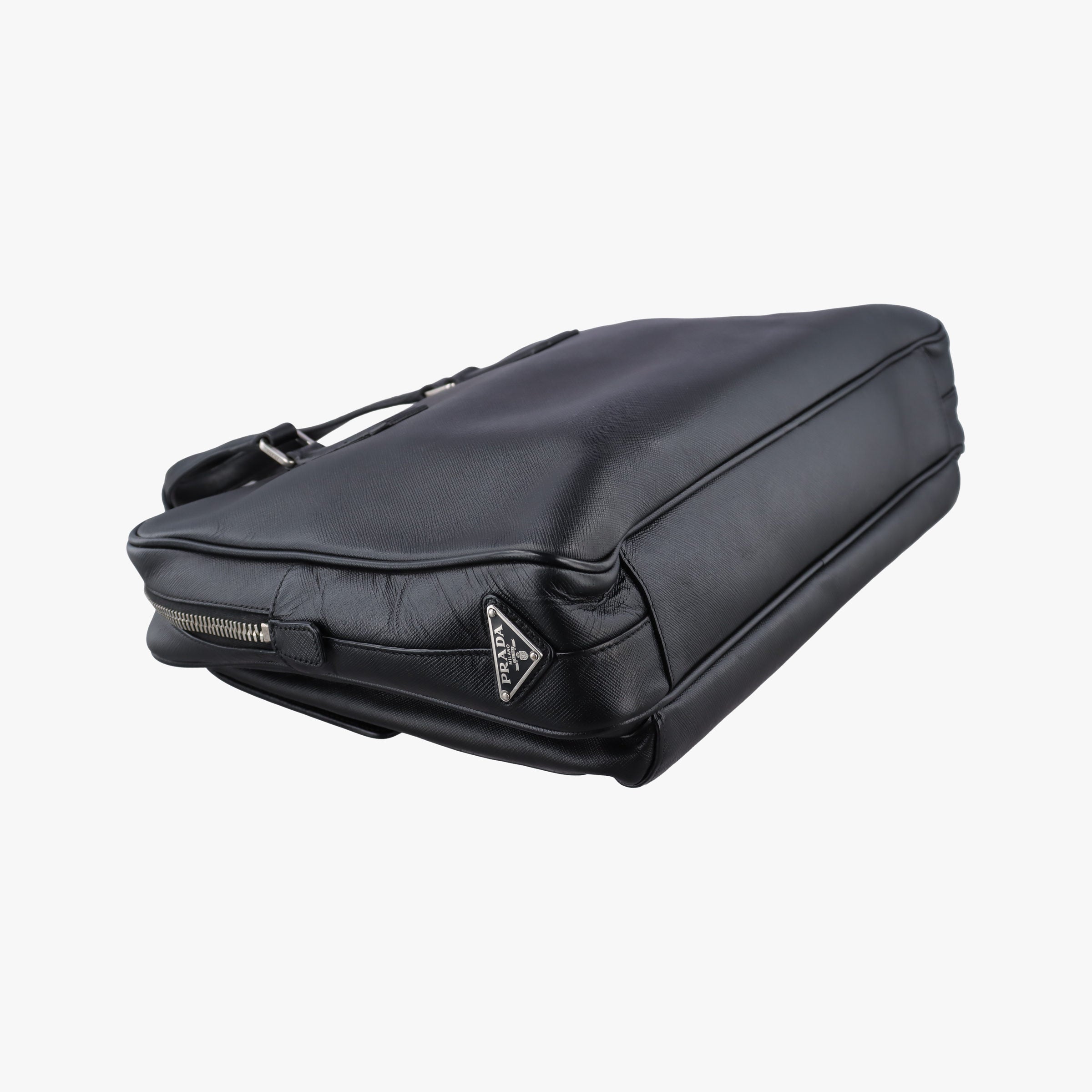 Pre-owned Prada Push-Lock Briefcases Black Saffiano Leather  handbag | stylenewstar