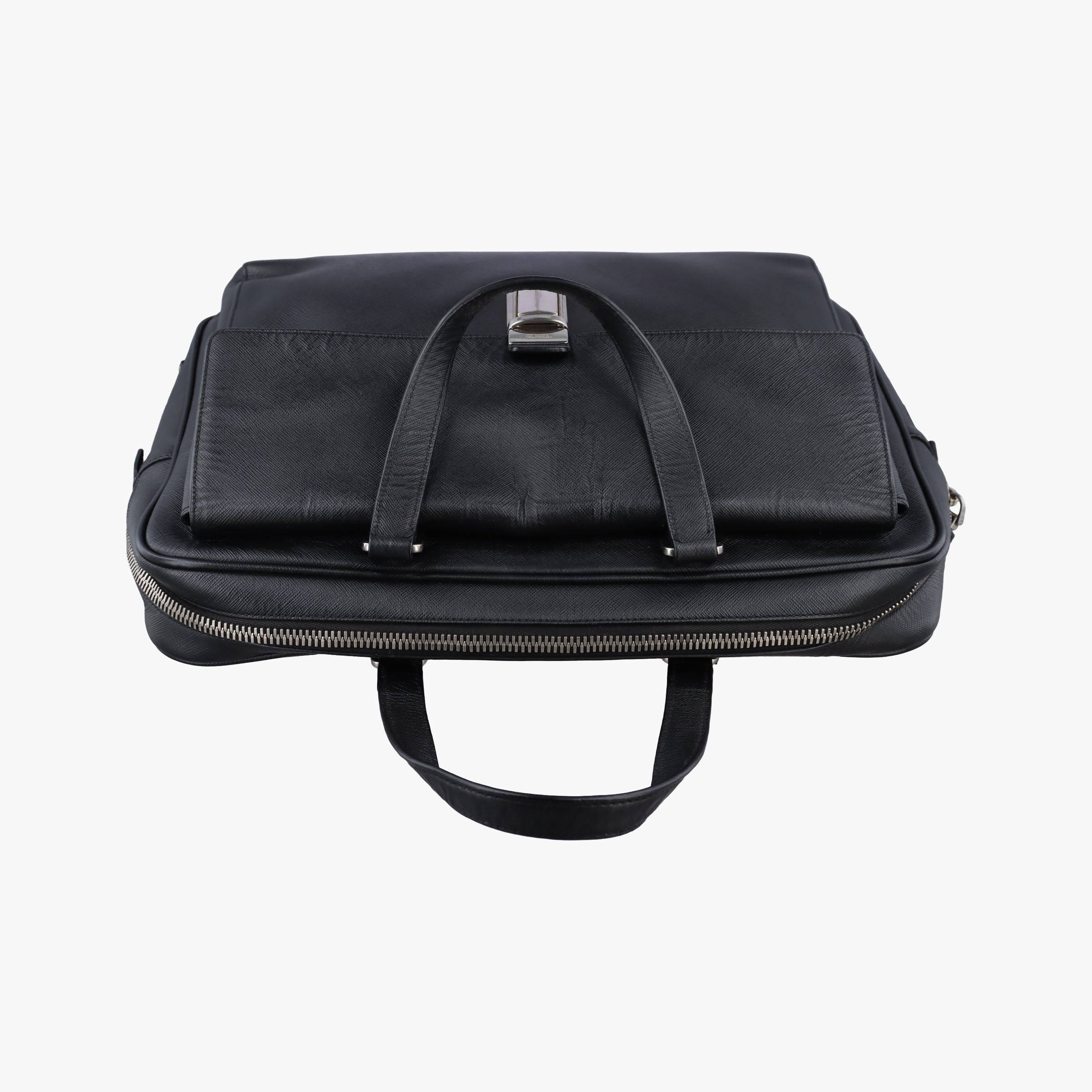 Pre-owned Prada Push-Lock Briefcases Black Saffiano Leather  handbag | stylenewstar