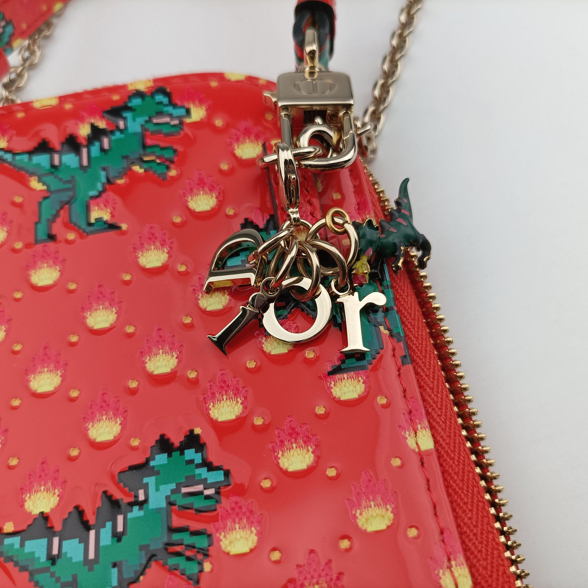 Vintage Christian Dior Lady Dior Orange Red Patent Leather  handbag | stylenewstar