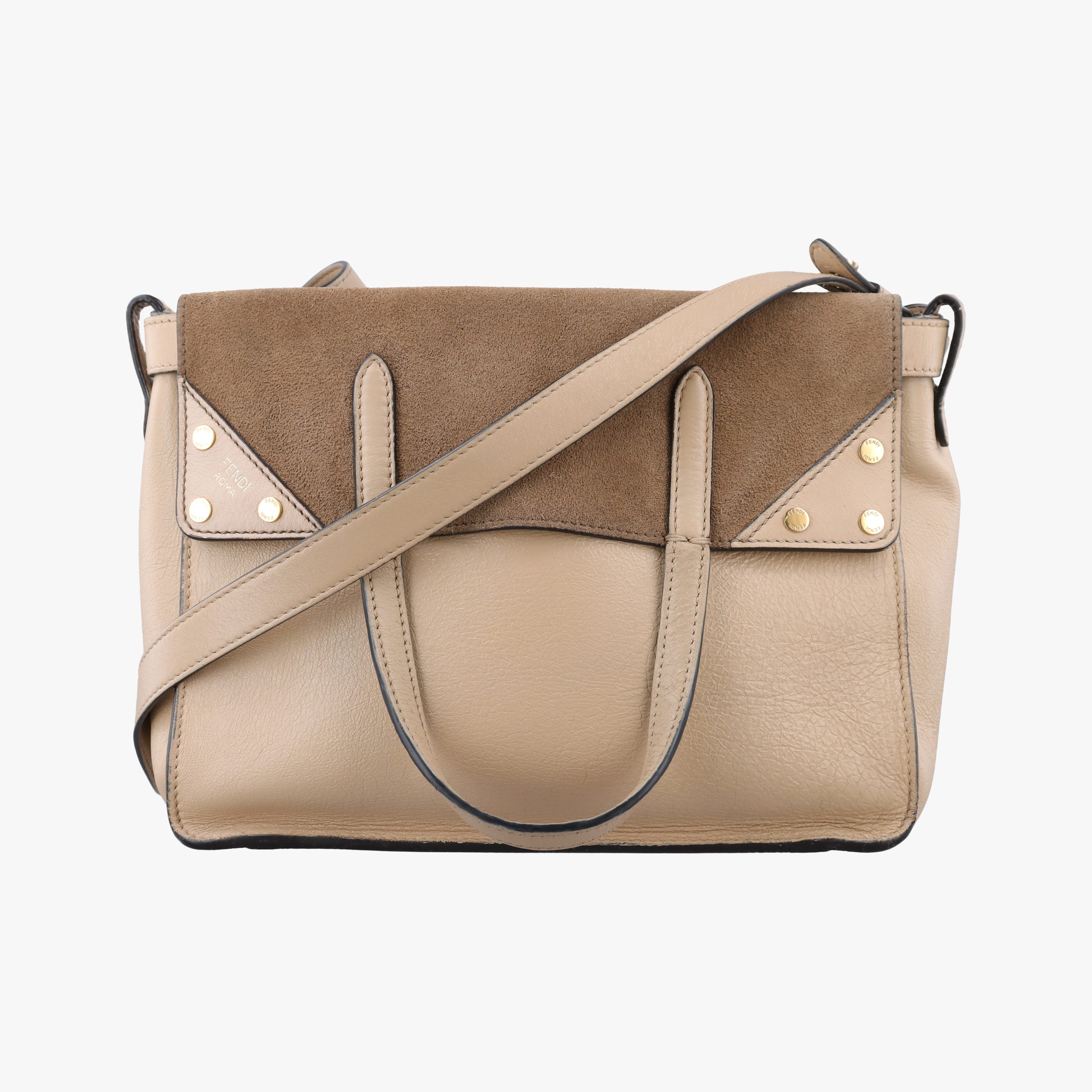 Secondhand Fendi Flip Beige×Brown Leather×Suede 8BT302 shoulderbag | stylenewstar