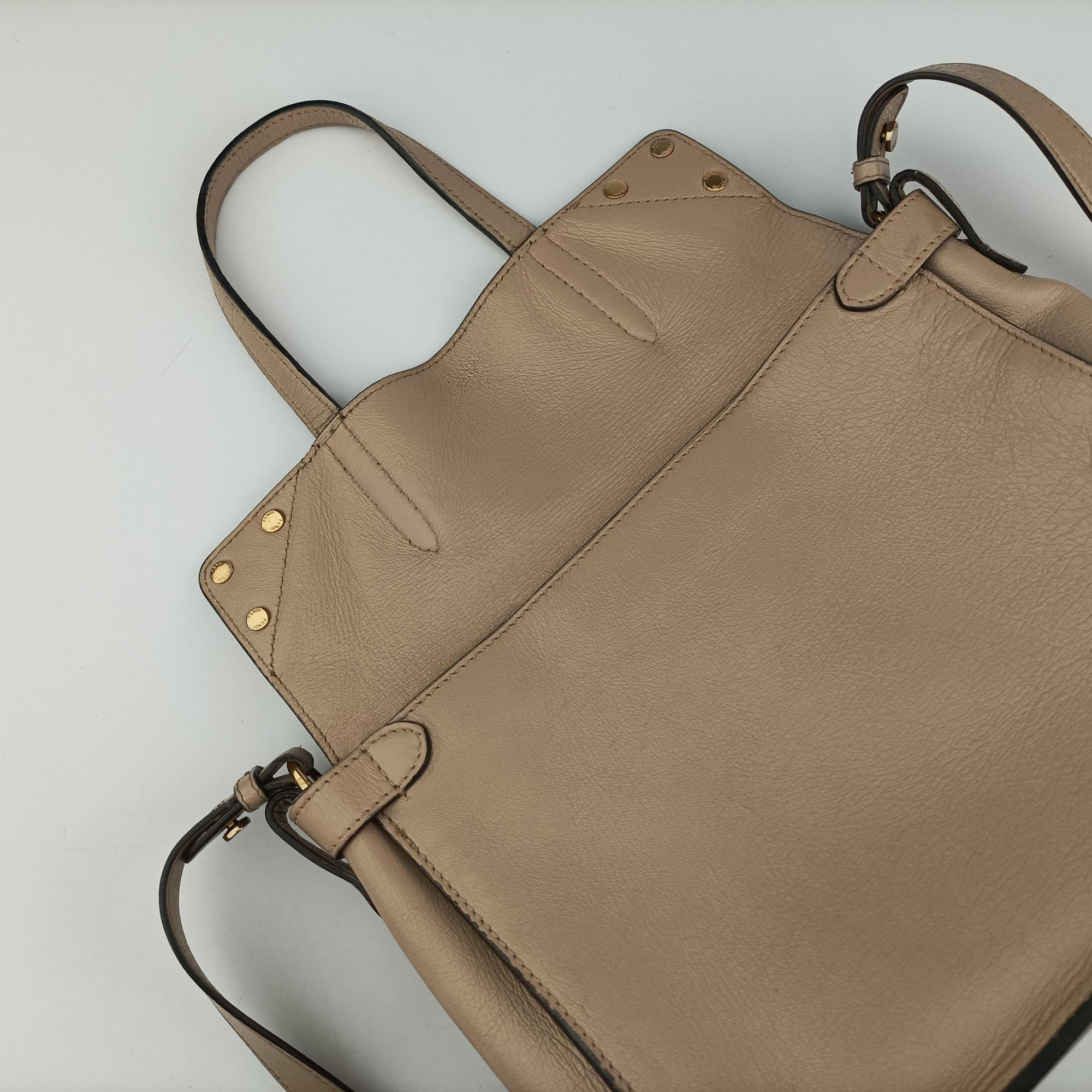 Secondhand Fendi Flip Beige×Brown Leather×Suede 8BT302 shoulderbag | stylenewstar