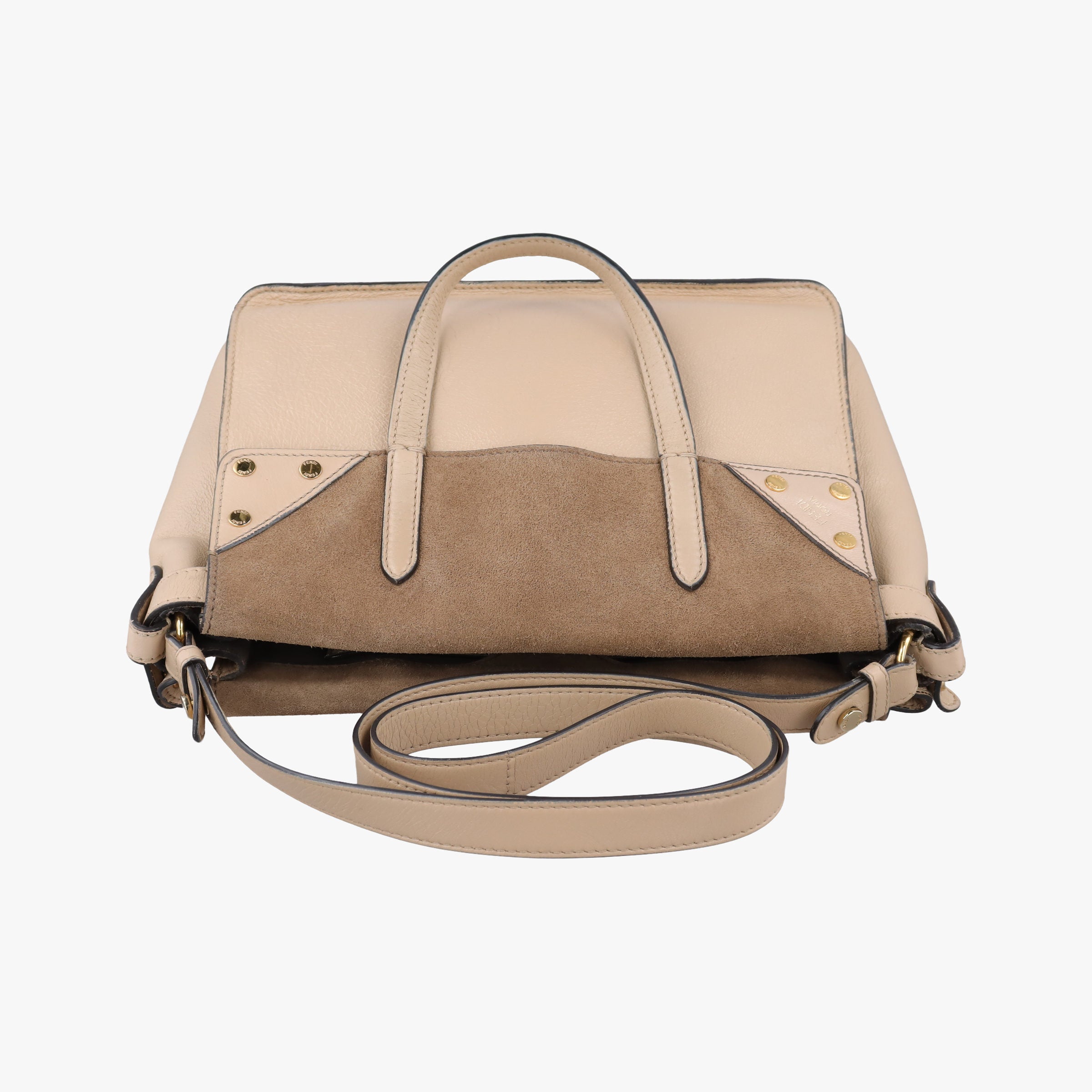 Secondhand Fendi Flip Beige×Brown Leather×Suede 8BT302 shoulderbag | stylenewstar