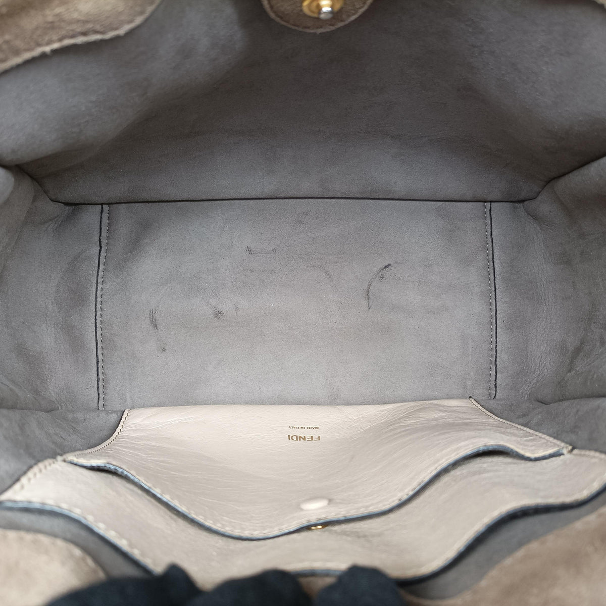 Secondhand Fendi Flip Beige×Brown Leather×Suede 8BT302 shoulderbag | stylenewstar