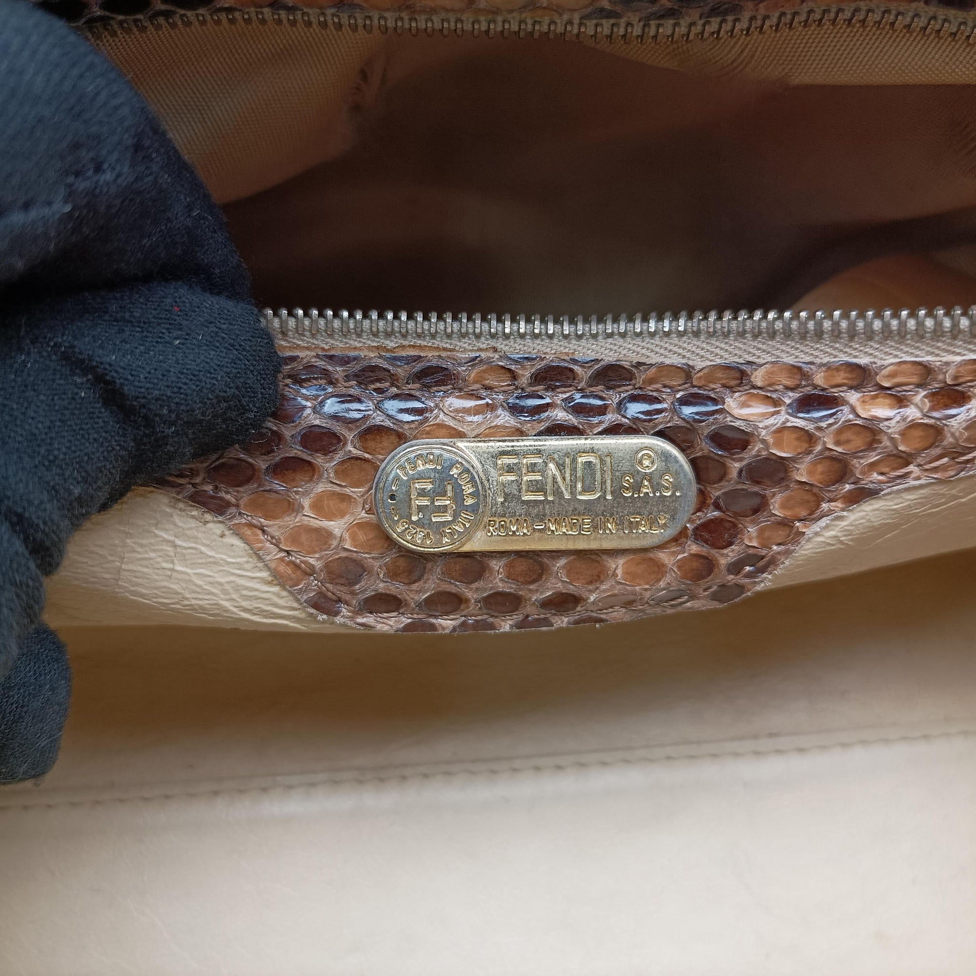 Pre-owned Fendi Patchwork Frame Tobacco × Brown Canvas × Python 15240 shoulderbag | stylenewstar