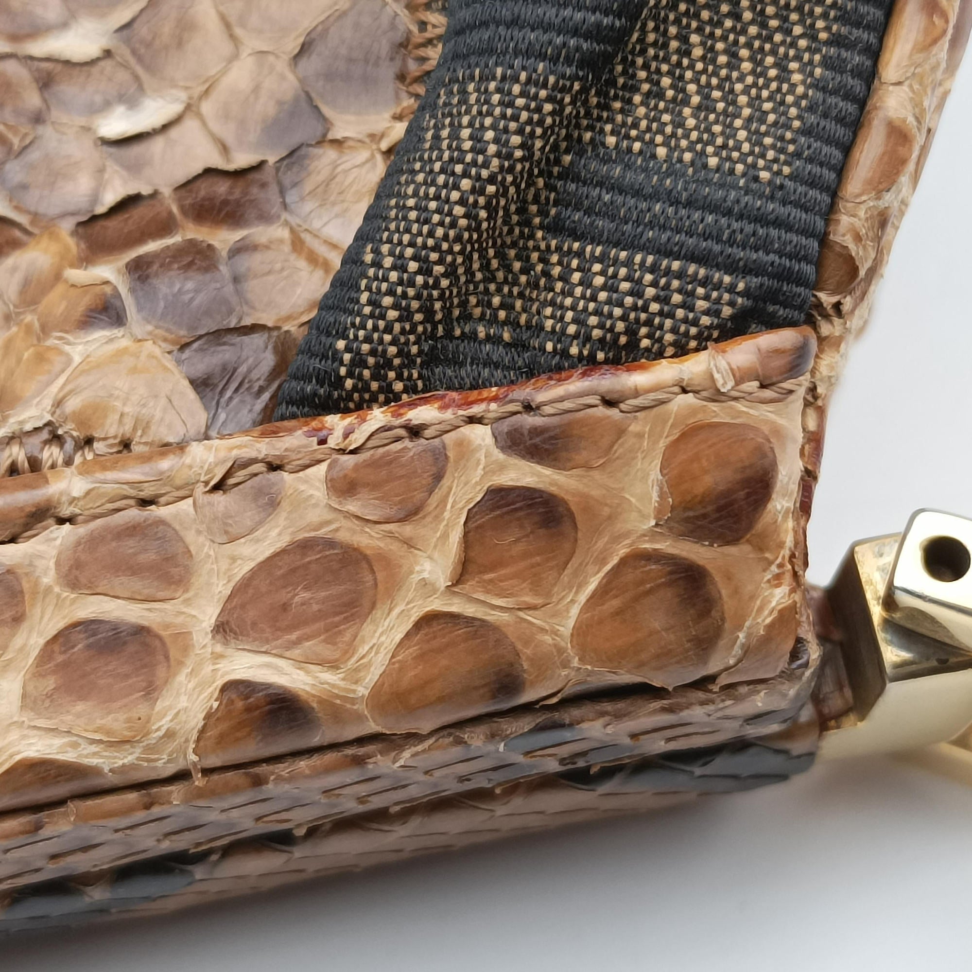 Pre-owned Fendi Patchwork Frame Tobacco × Brown Canvas × Python 15240 shoulderbag | stylenewstar