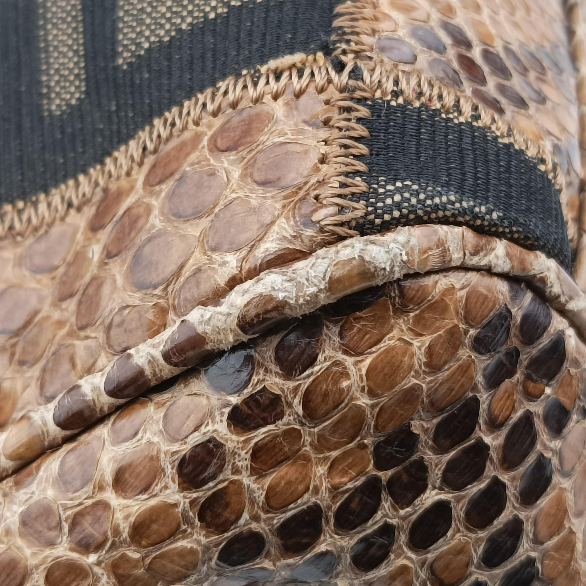 Pre-owned Fendi Patchwork Frame Tobacco × Brown Canvas × Python 15240 shoulderbag | stylenewstar