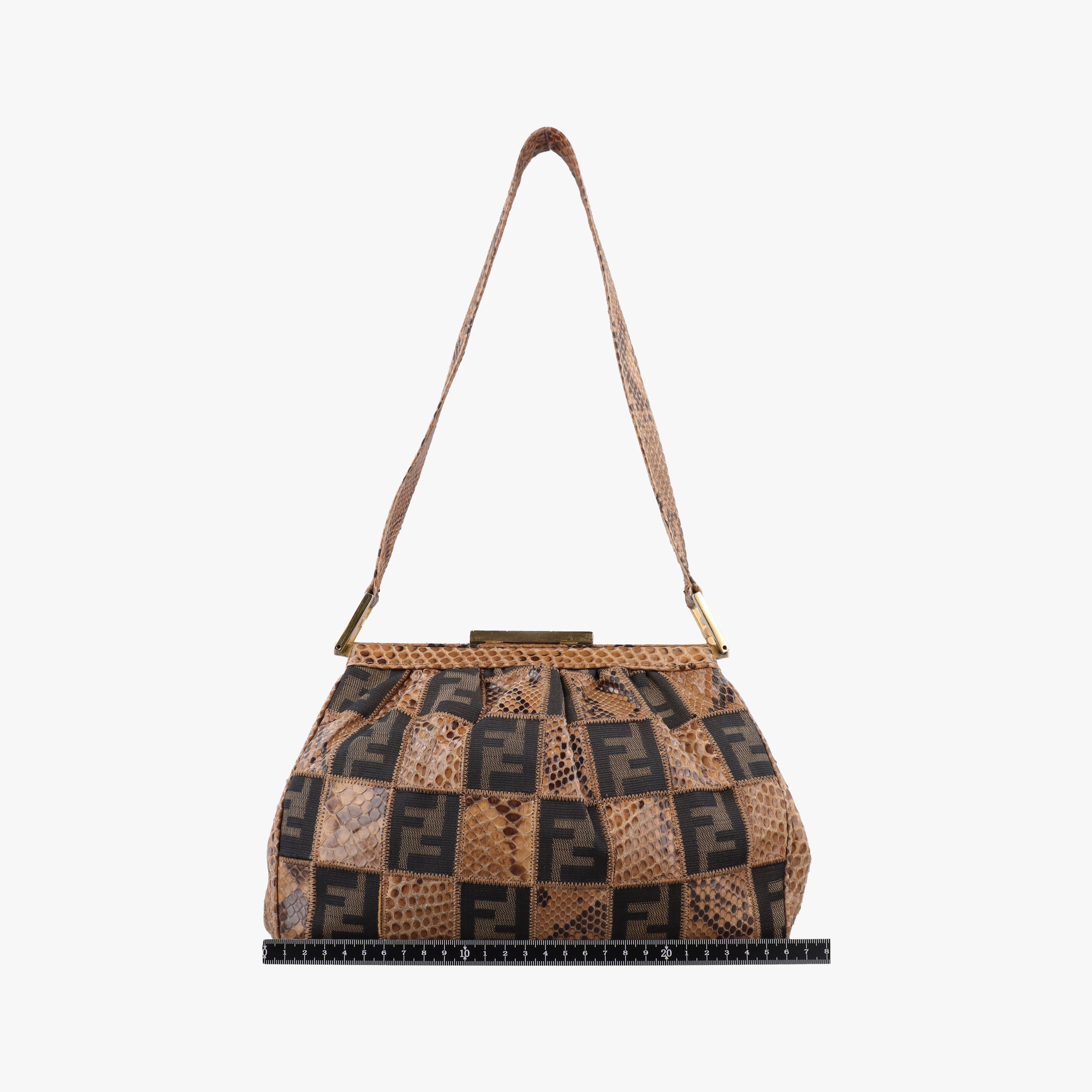 Pre-owned Fendi Patchwork Frame Tobacco × Brown Canvas × Python 15240 shoulderbag | stylenewstar