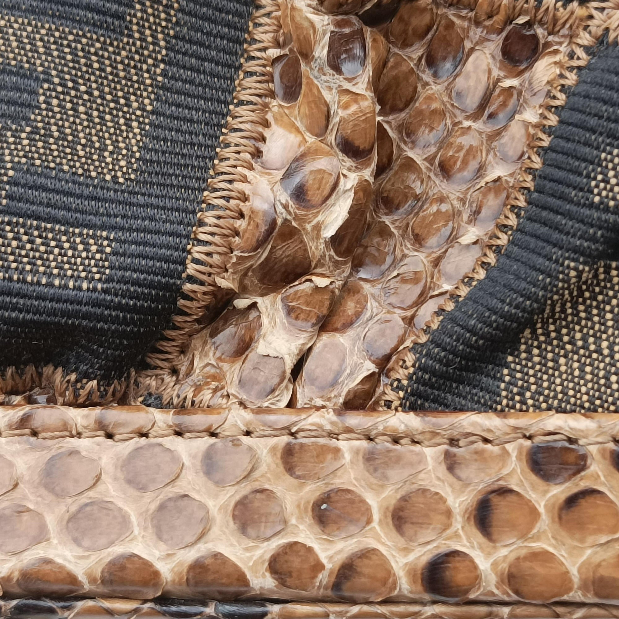 Pre-owned Fendi Patchwork Frame Tobacco × Brown Canvas × Python 15240 shoulderbag | stylenewstar