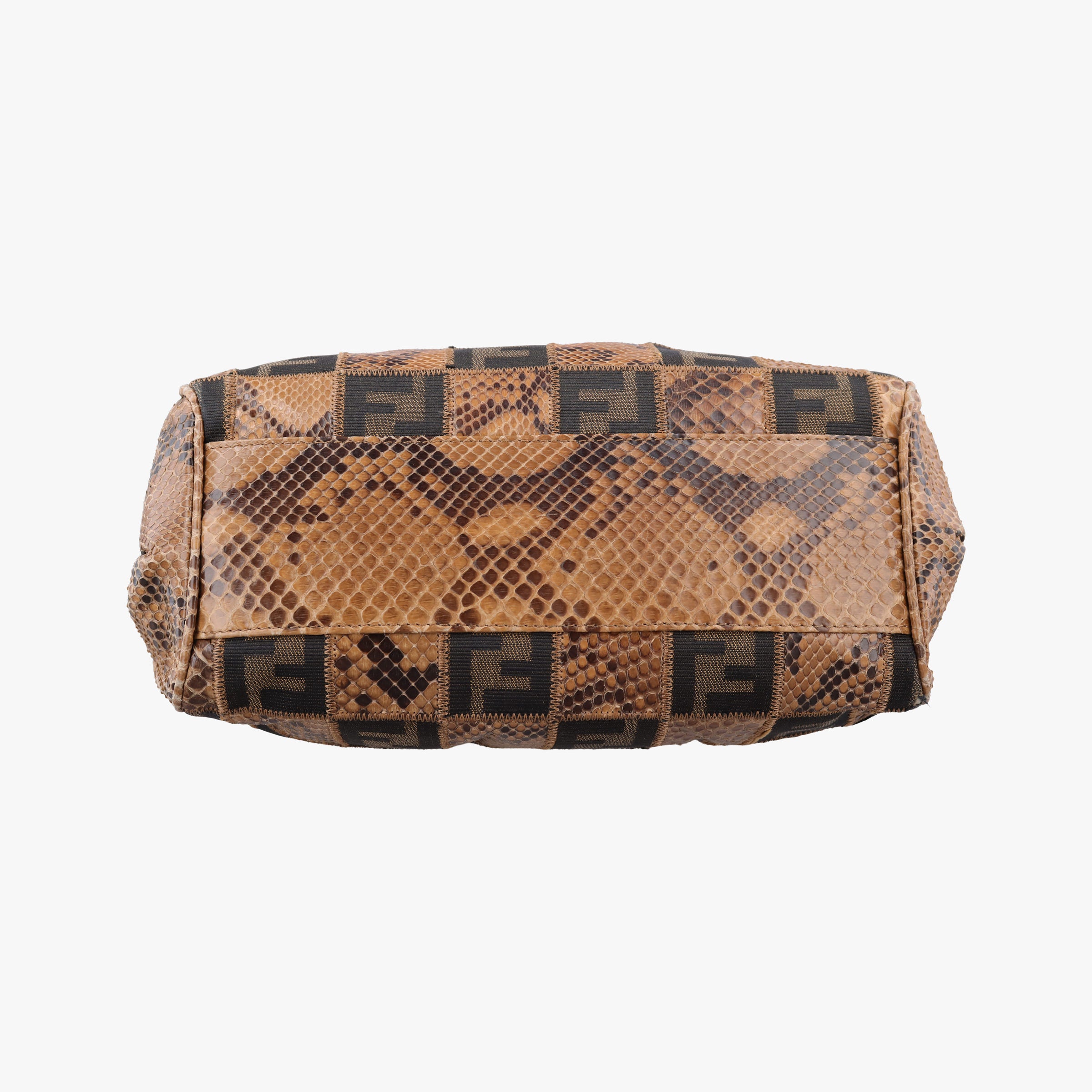 Pre-owned Fendi Patchwork Frame Tobacco × Brown Canvas × Python 15240 shoulderbag | stylenewstar